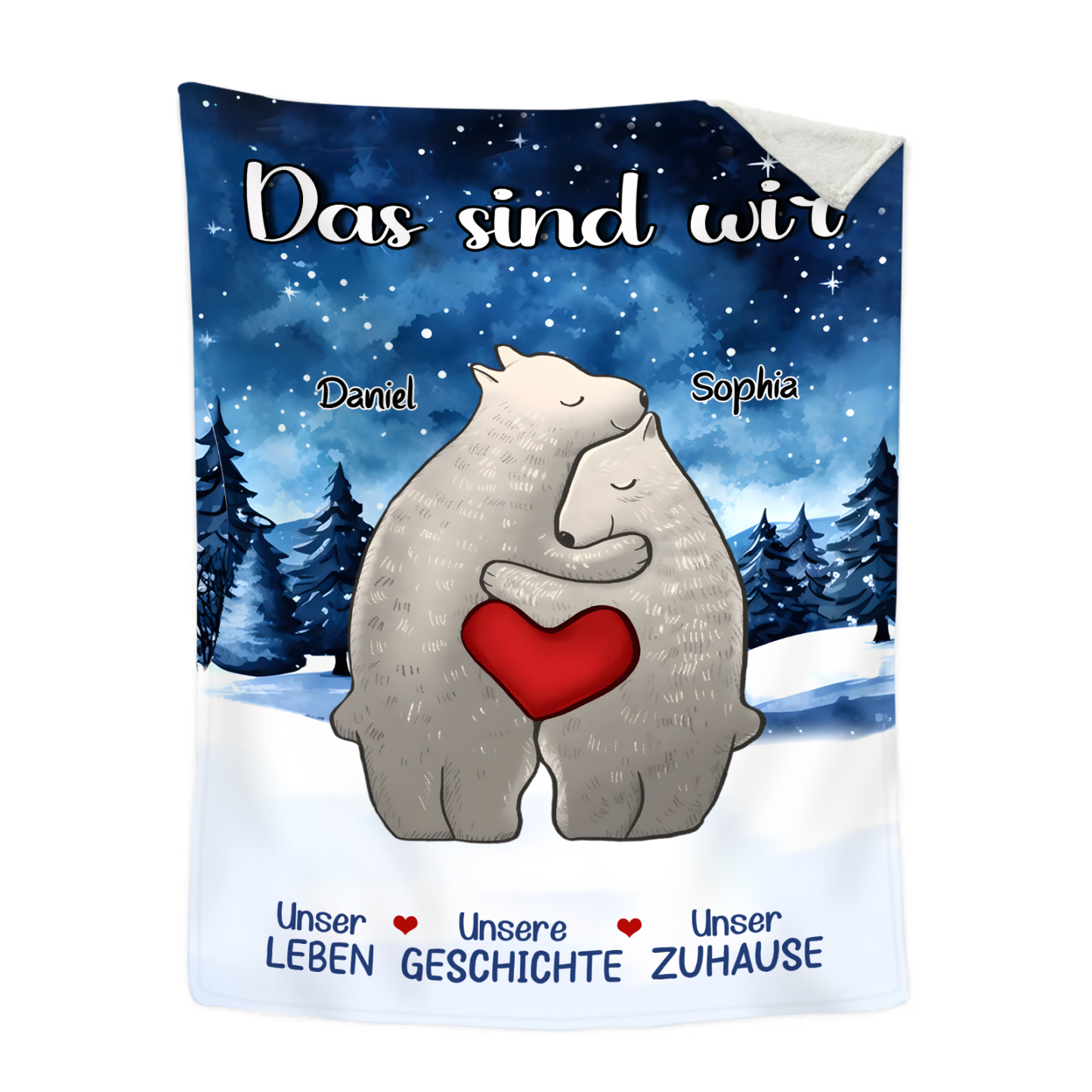 Personalisierte 2 Namen Bärenfamilie Flanell-Decke - Das sind wir - Gemütliches Geschenk für die Familie