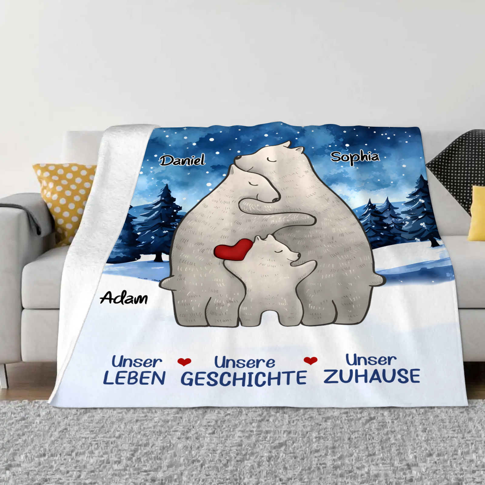 Personalisierte 3 Namen Bärenfamilie Flanell-Decke - Das sind wir - Gemütliches Geschenk für die Familie
