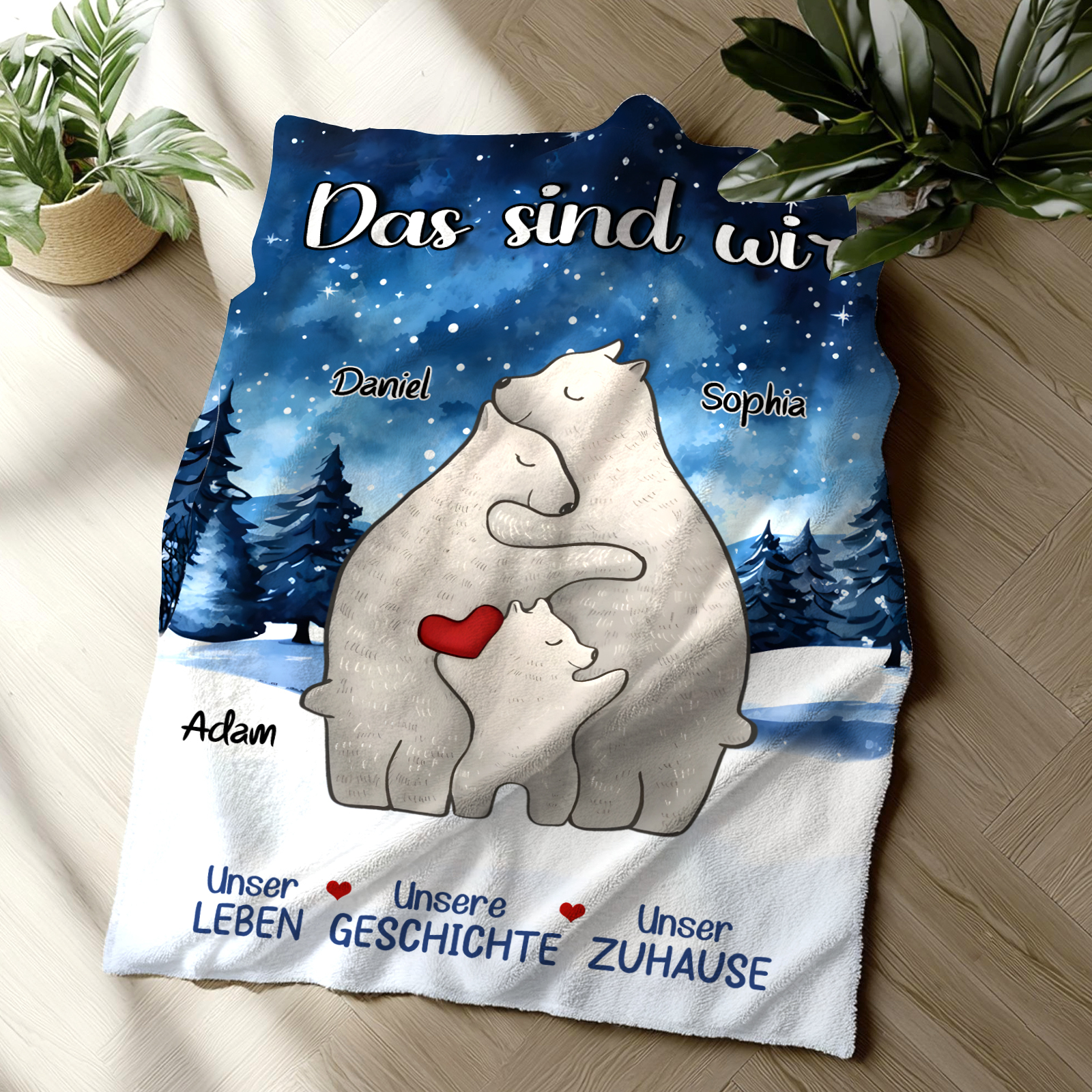 Personalisierte 3 Namen Bärenfamilie Flanell-Decke - Das sind wir - Gemütliches Geschenk für die Familie