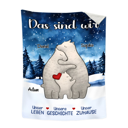 Personalisierte 3 Namen Bärenfamilie Flanell-Decke - Das sind wir - Gemütliches Geschenk für die Familie