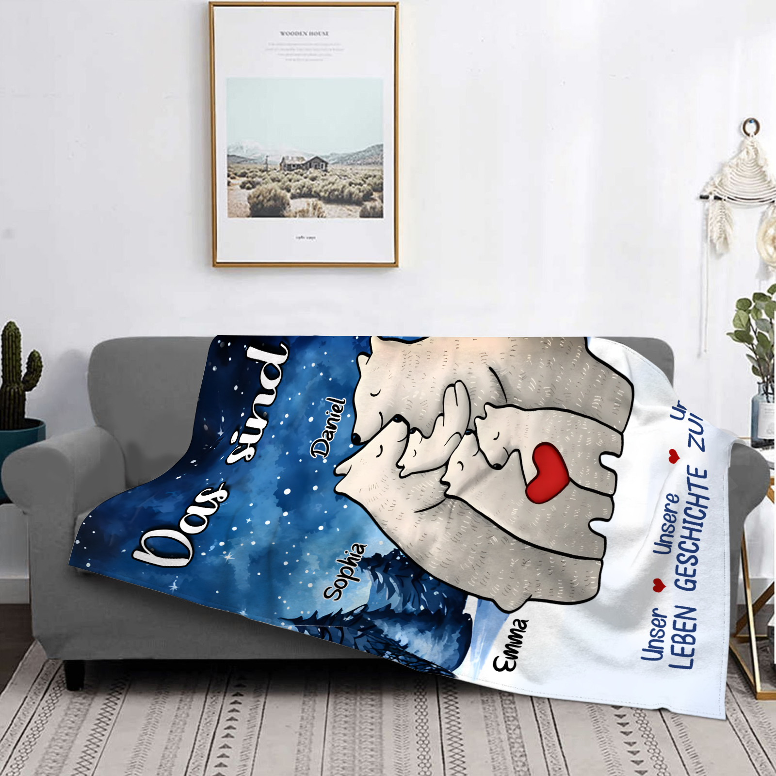 Personalisierte 5 Namen Bärenfamilie Flanell-Decke - Das sind wir - Gemütliches Geschenk für die Familie