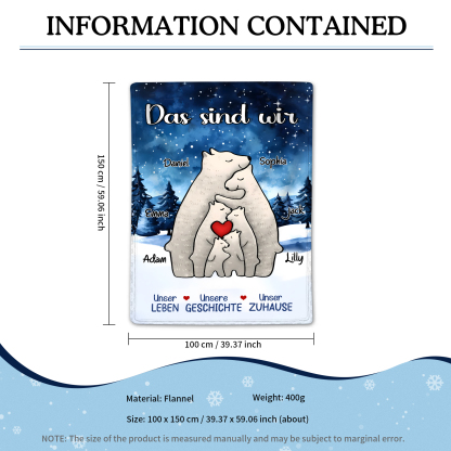 Personalisierte 6 Namen Bärenfamilie Flanell-Decke - Das sind wir - Ge