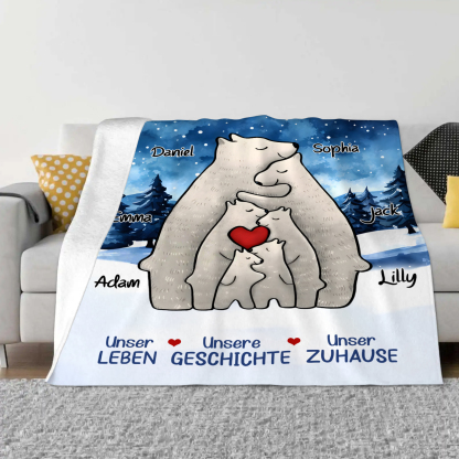 Personalisierte 6 Namen Bärenfamilie Flanell-Decke - Das sind wir - Gemütliches Geschenk für die Familie