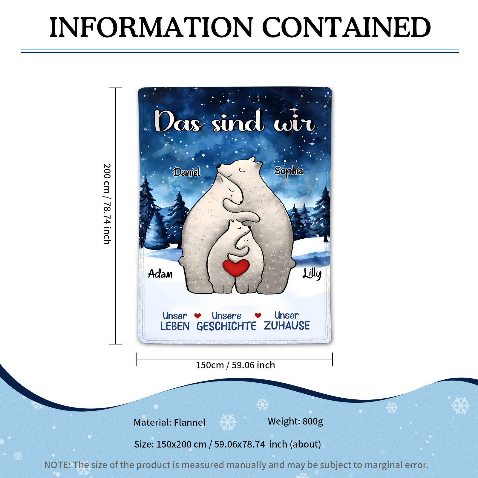 Personalisierte 4 Namen Bärenfamilie Flanell-Decke - Das sind wir - Ge
