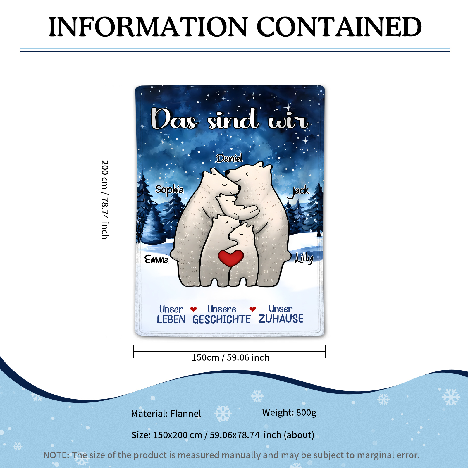 Personalisierte 5 Namen Bärenfamilie Flanell-Decke - Das sind wir - Ge