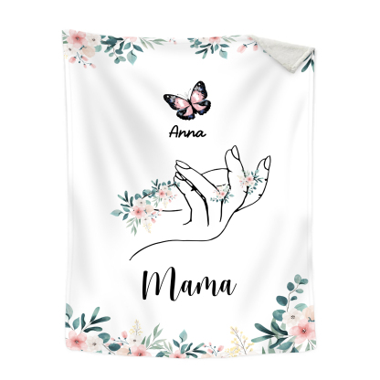 Personalisierte 1-8 Namen & Text Schmetterling & Hand Flanell Decke – Kuscheliges Geschenk für Mutter Familie