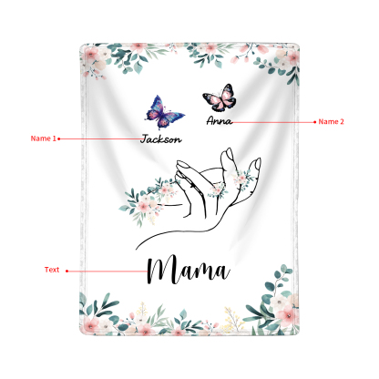 Personalisierte 1-8 Namen & Text Schmetterling & Hand Flanell Decke – Kuscheliges Geschenk für Mutter Familie
