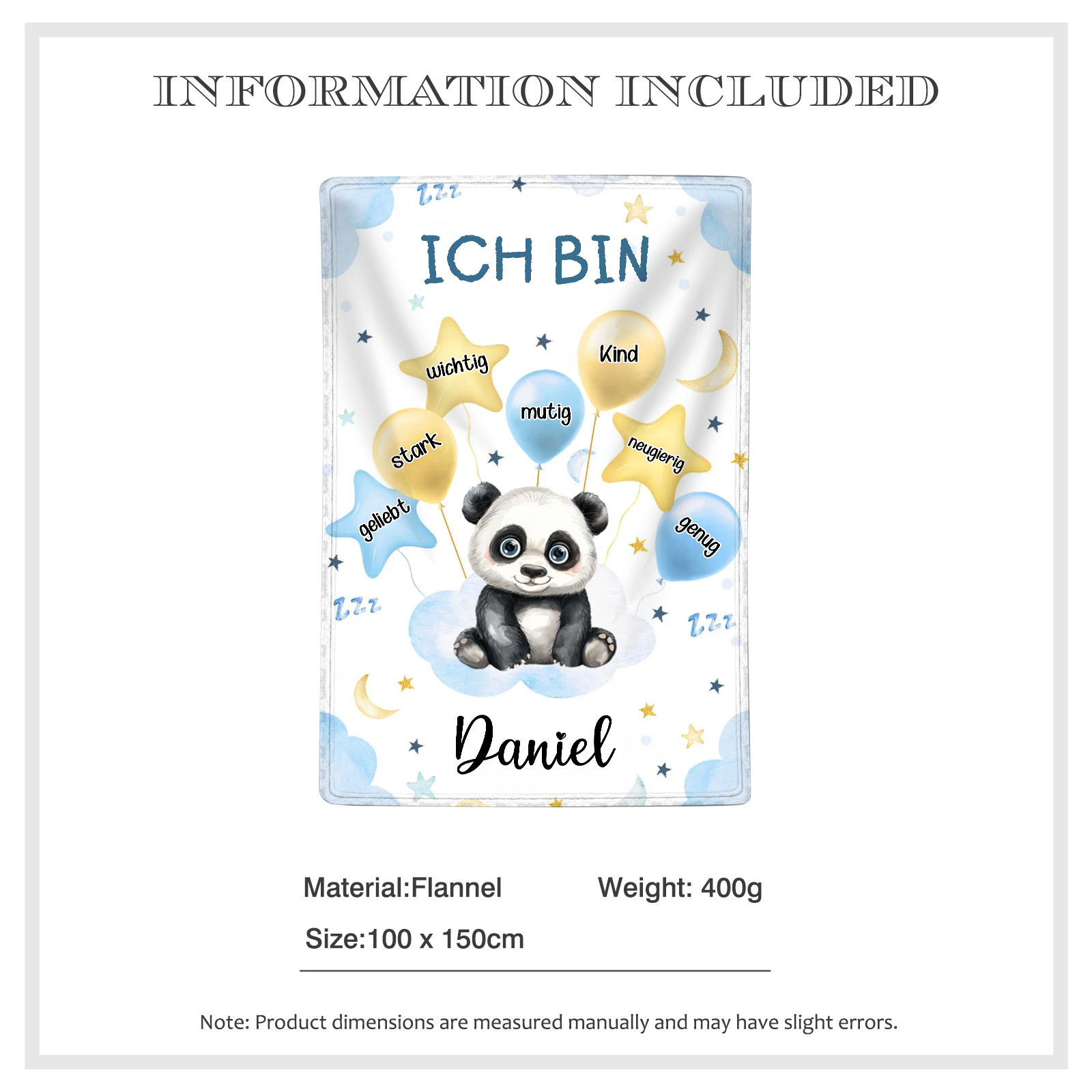 Personalisierte 1 Name Flanell-Decke in Blau mit 10 verschiedenen süßen Tiermotiven – Kuschelige KInder Decke für Jungen Kinder