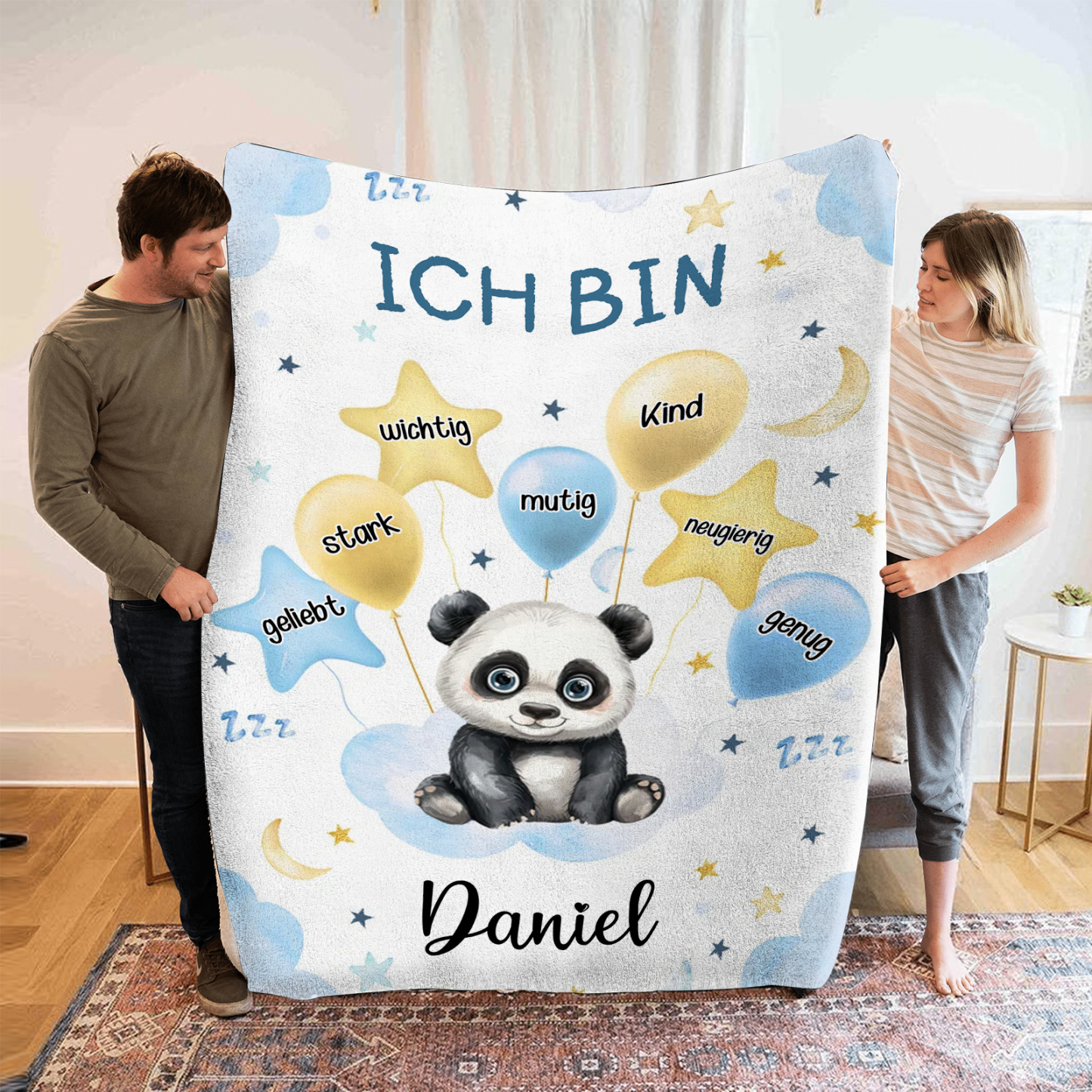 Personalisierte 1 Name Flanell-Decke in Blau mit 10 verschiedenen süße