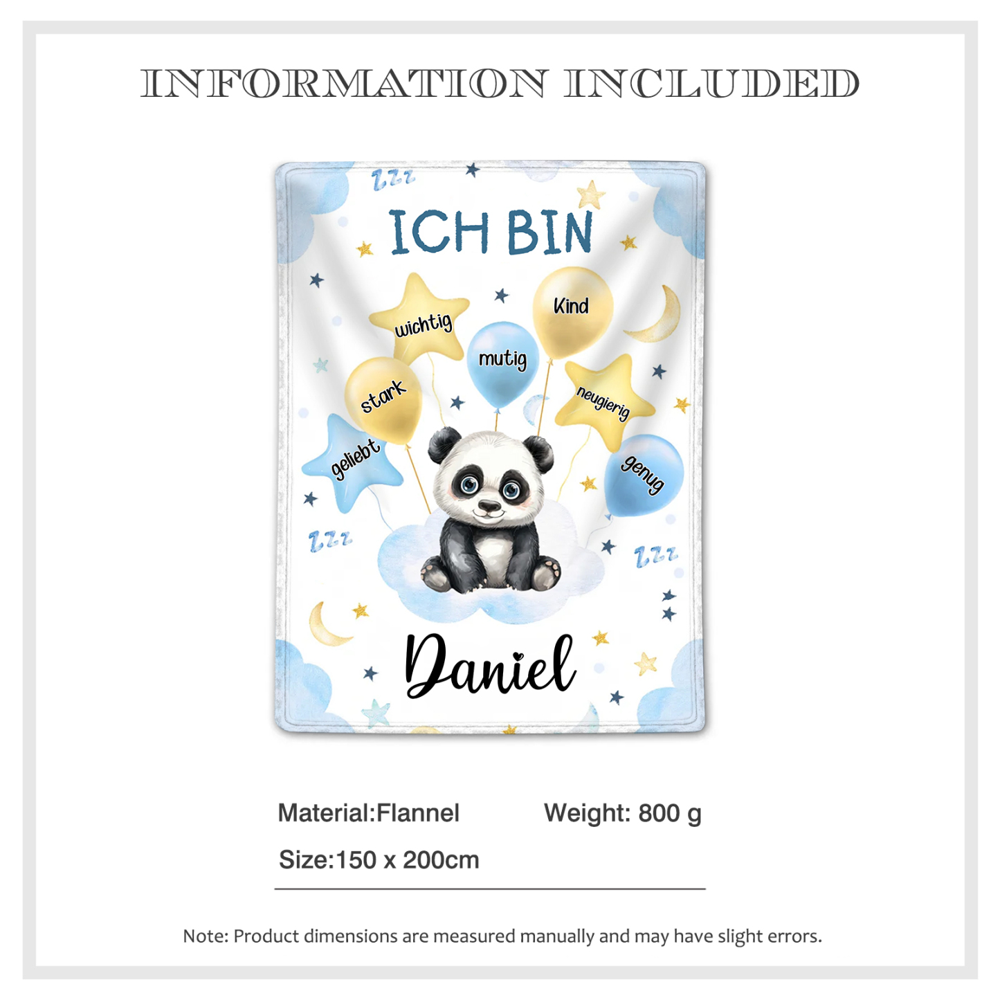 Personalisierte 1 Name Flanell-Decke in Blau mit 10 verschiedenen süßen Tiermotiven – Kuschelige KInder Decke für Jungen Kinder