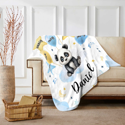 Personalisierte 1 Name Flanell-Decke in Blau mit 10 verschiedenen süßen Tiermotiven – Kuschelige KInder Decke für Jungen Kinder