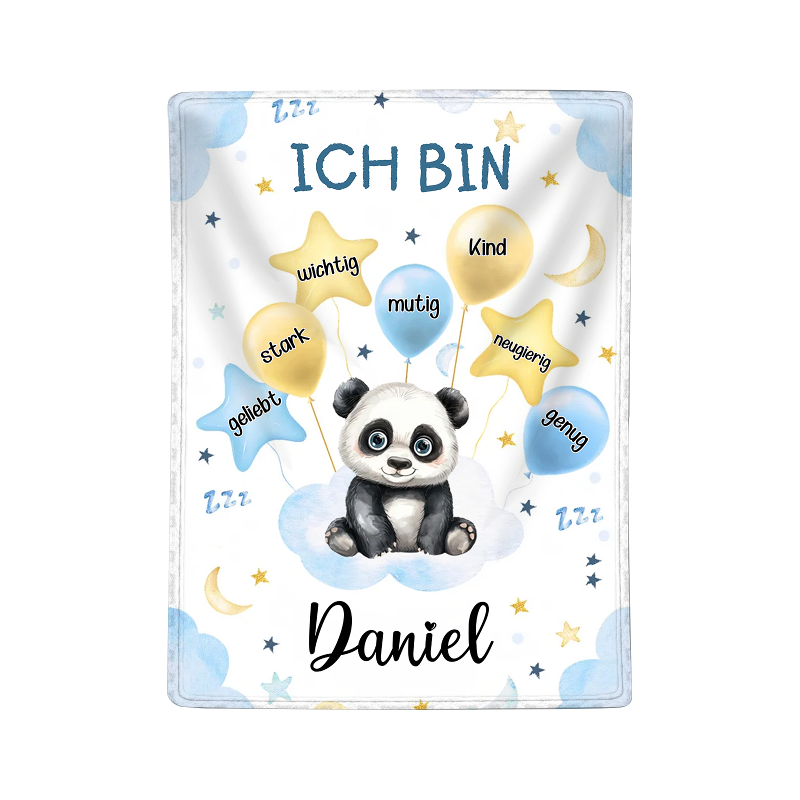 Personalisierte 1 Name Flanell-Decke in Blau mit 10 verschiedenen süßen Tiermotiven – Kuschelige KInder Decke für Jungen Kinder