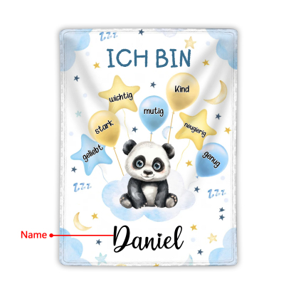 Personalisierte 1 Name Flanell-Decke in Blau mit 10 verschiedenen süßen Tiermotiven – Kuschelige KInder Decke für Jungen Kinder