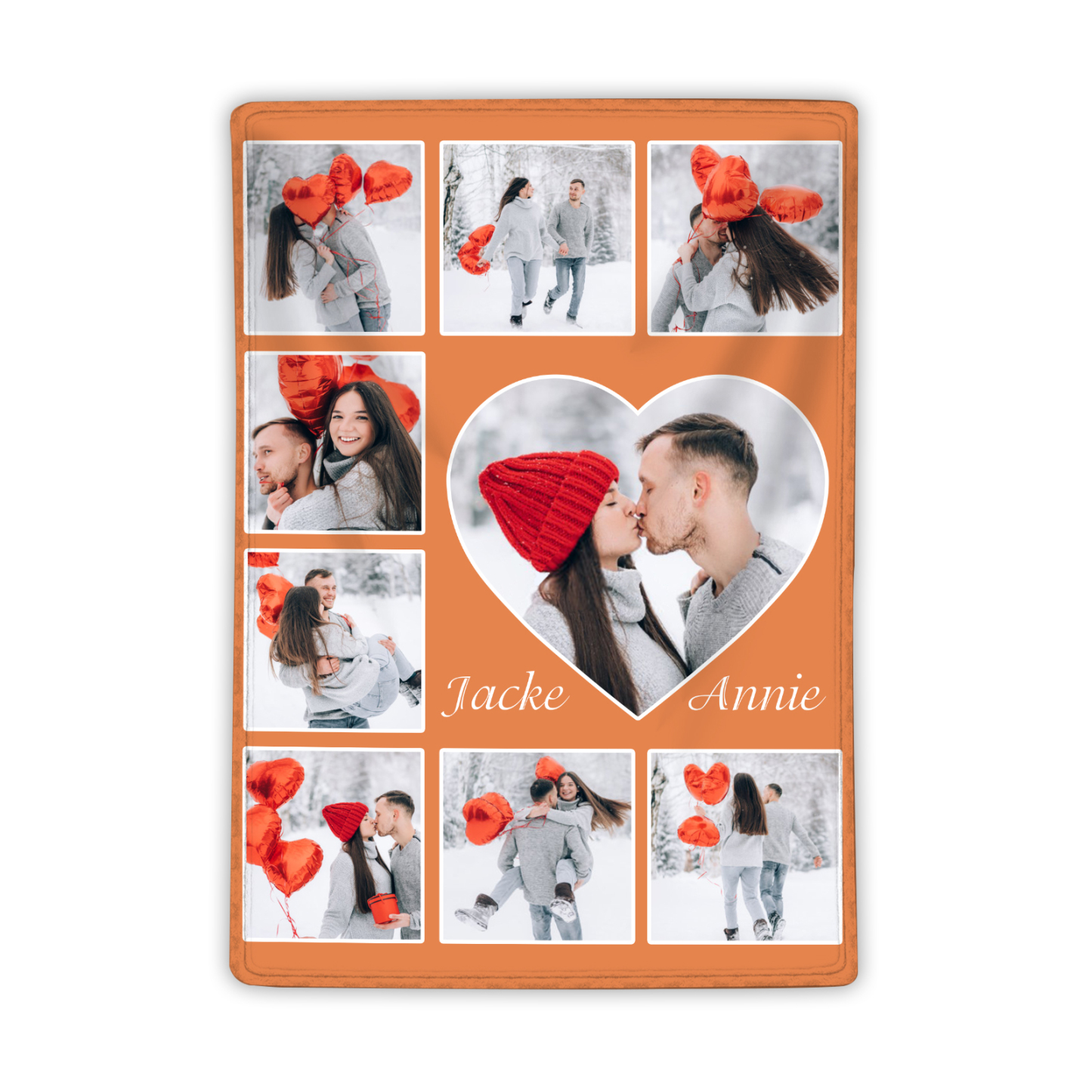 Personalisierte 9 Fotos & 2 Namen Flanell-Decke in 9 Farben erhältlich – Kuschelige Decke für Paar