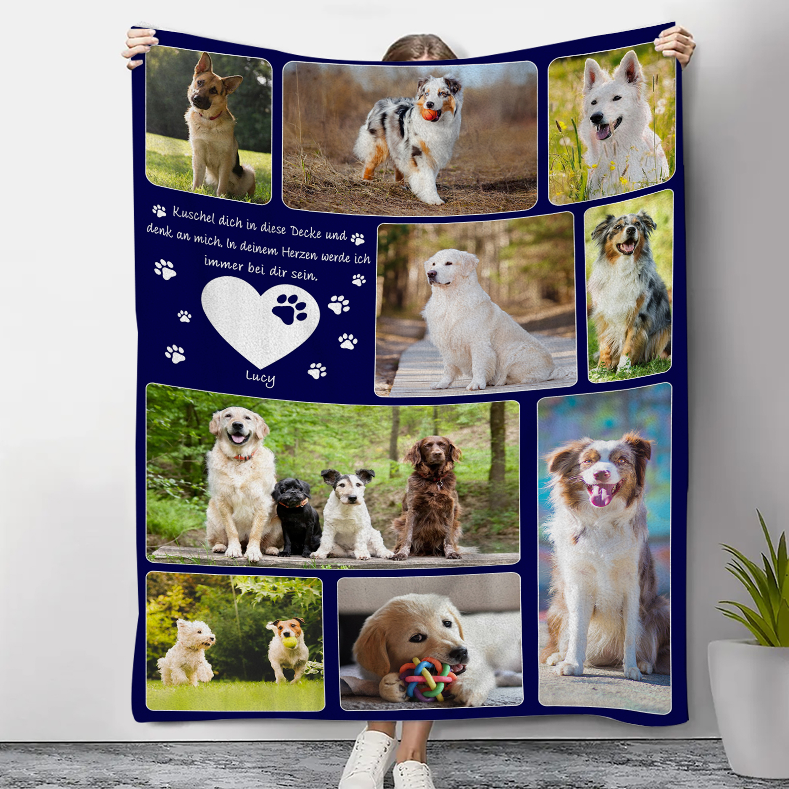 Personalisierbare 9 Fotots Haustier Decke - Kuschel dich in diese Decke und denk an mich - Erinnerung Geschenk