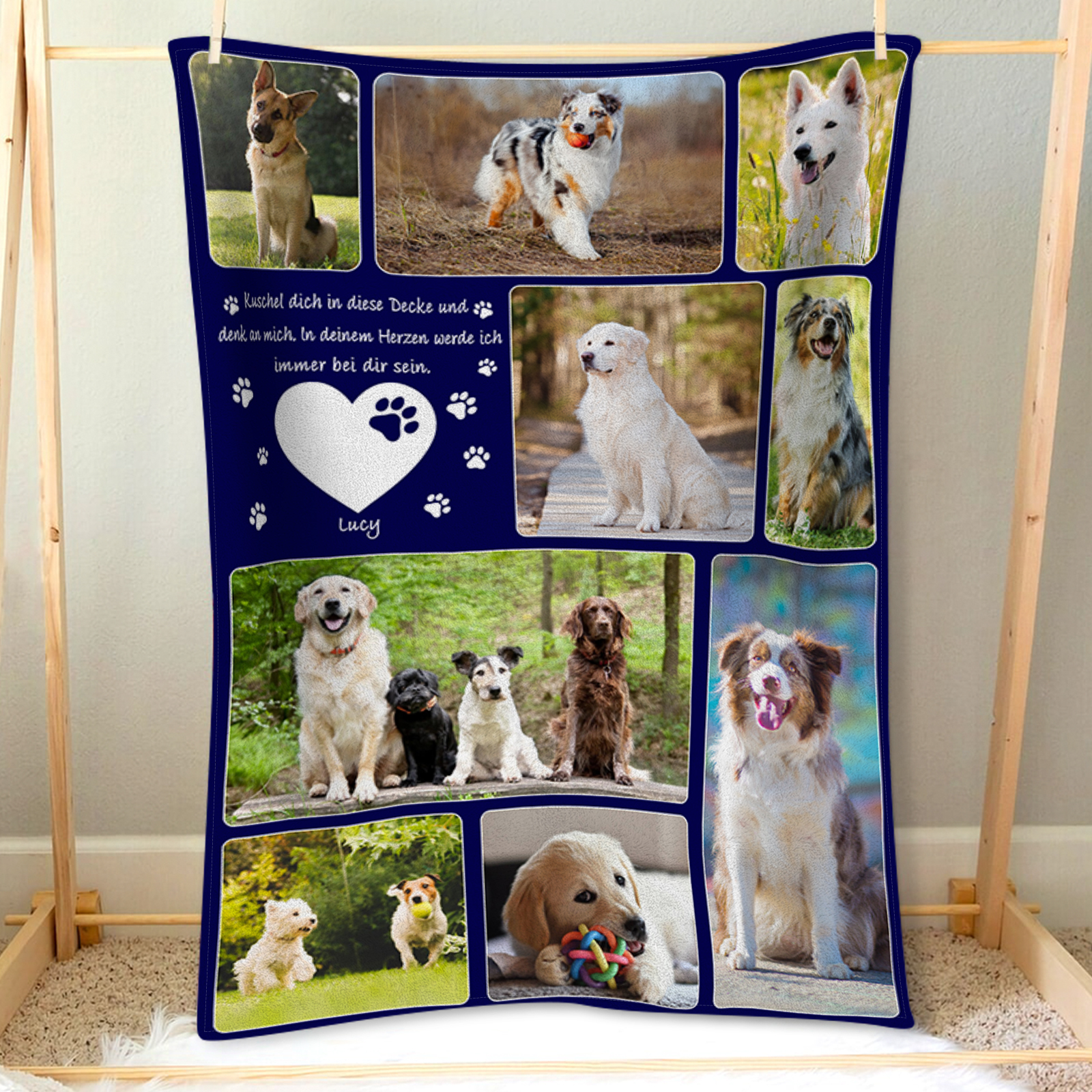 Personalisierbare 9 Fotots Haustier Decke - Kuschel dich in diese Decke und denk an mich - Erinnerung Geschenk