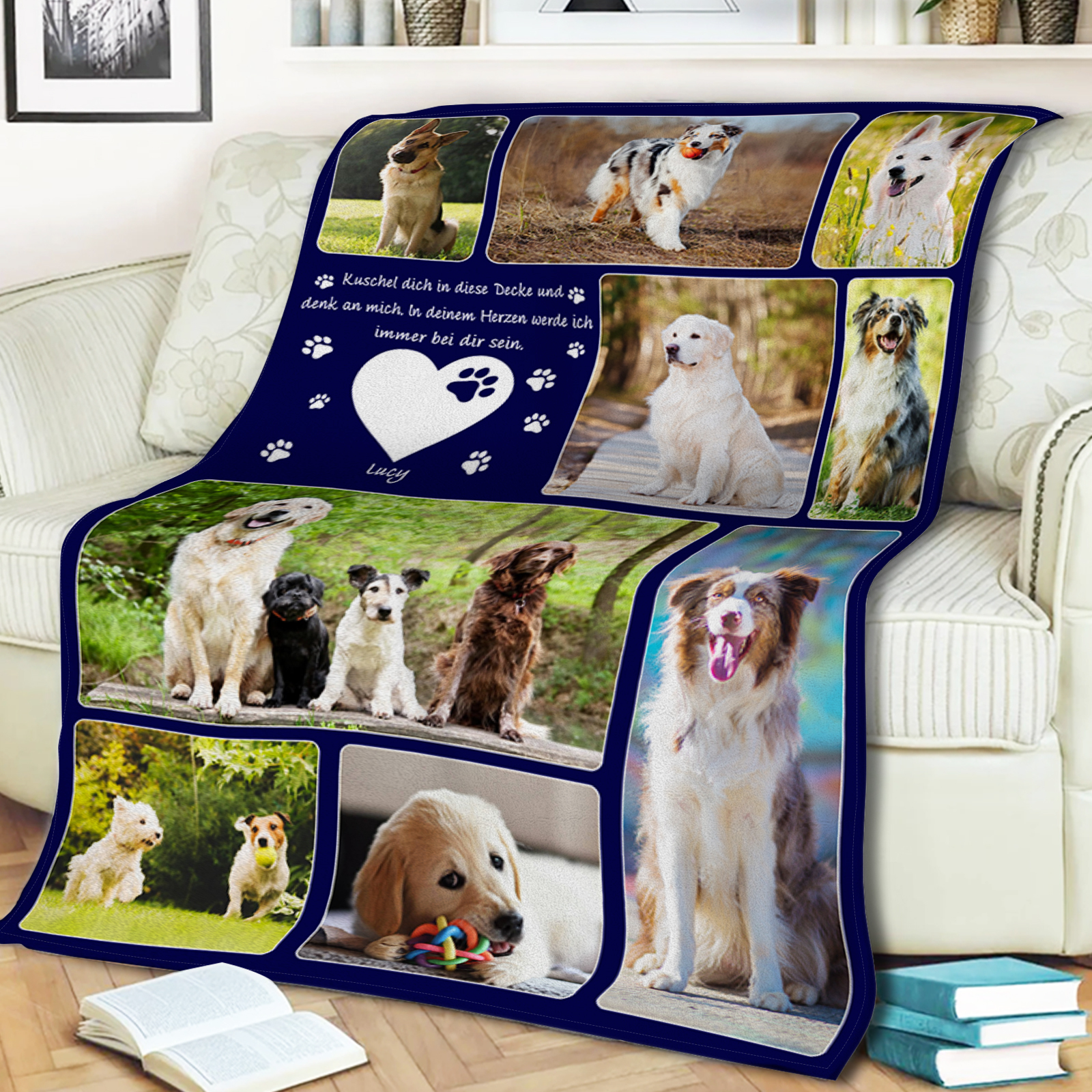 Personalisierbare 9 Fotots Haustier Decke - Kuschel dich in diese Decke und denk an mich - Erinnerung Geschenk