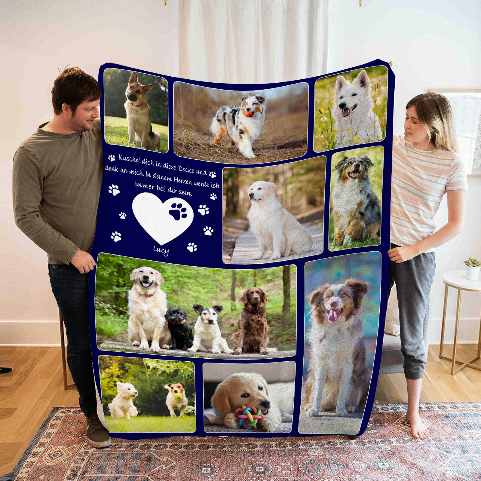 Personalisierbare 9 Fotots Haustier Decke - Kuschel dich in diese Decke und denk an mich - Erinnerung Geschenk