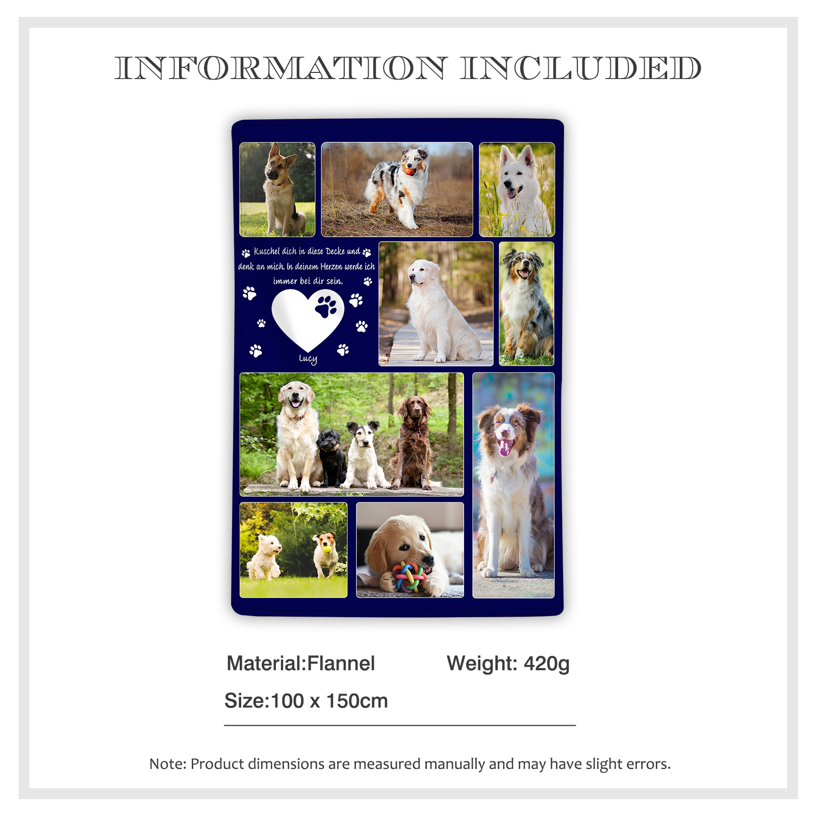 Personalisierbare 9 Fotots Haustier Decke - Kuschel dich in diese Decke und denk an mich - Erinnerung Geschenk