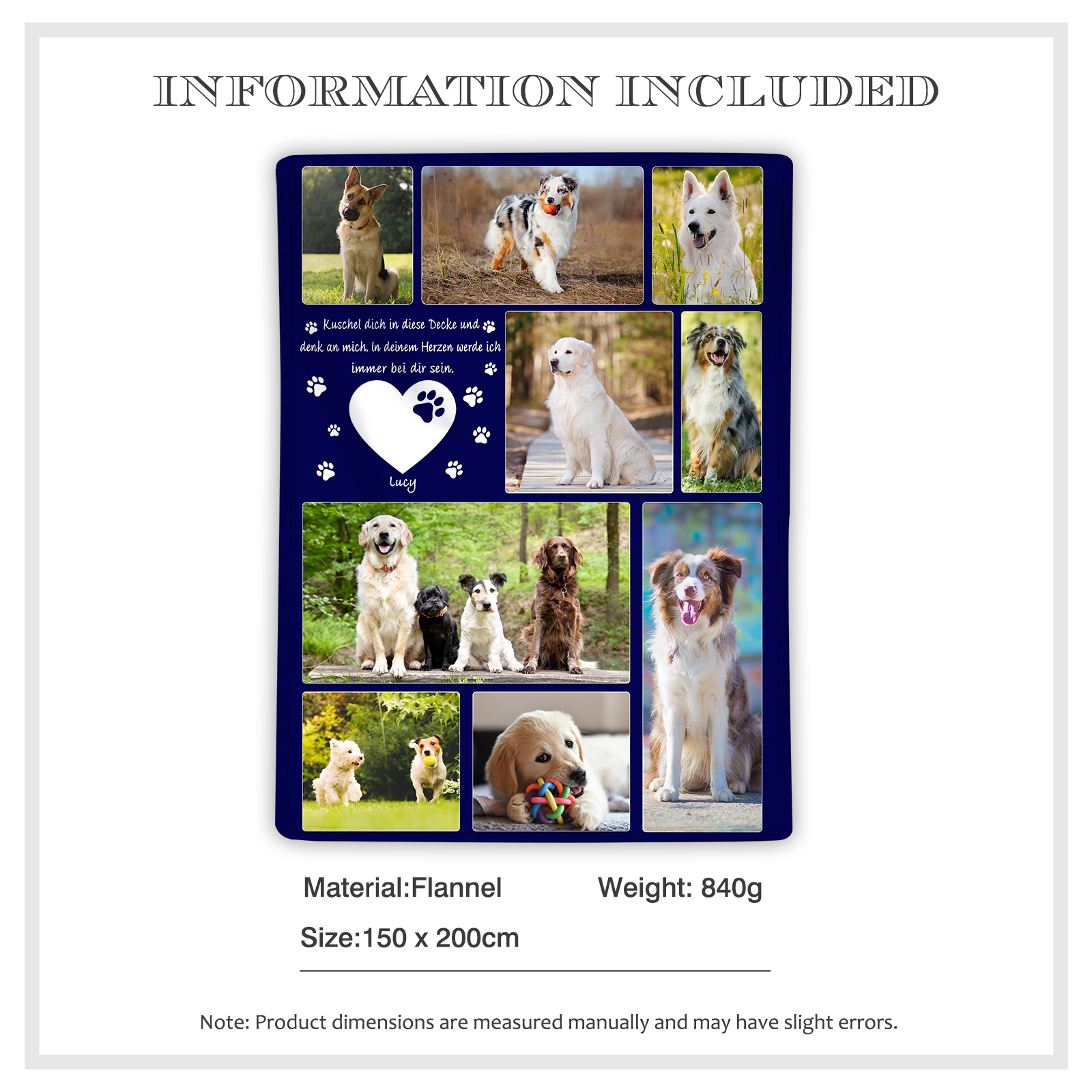 Personalisierbare 9 Fotots Haustier Decke - Kuschel dich in diese Decke und denk an mich - Erinnerung Geschenk