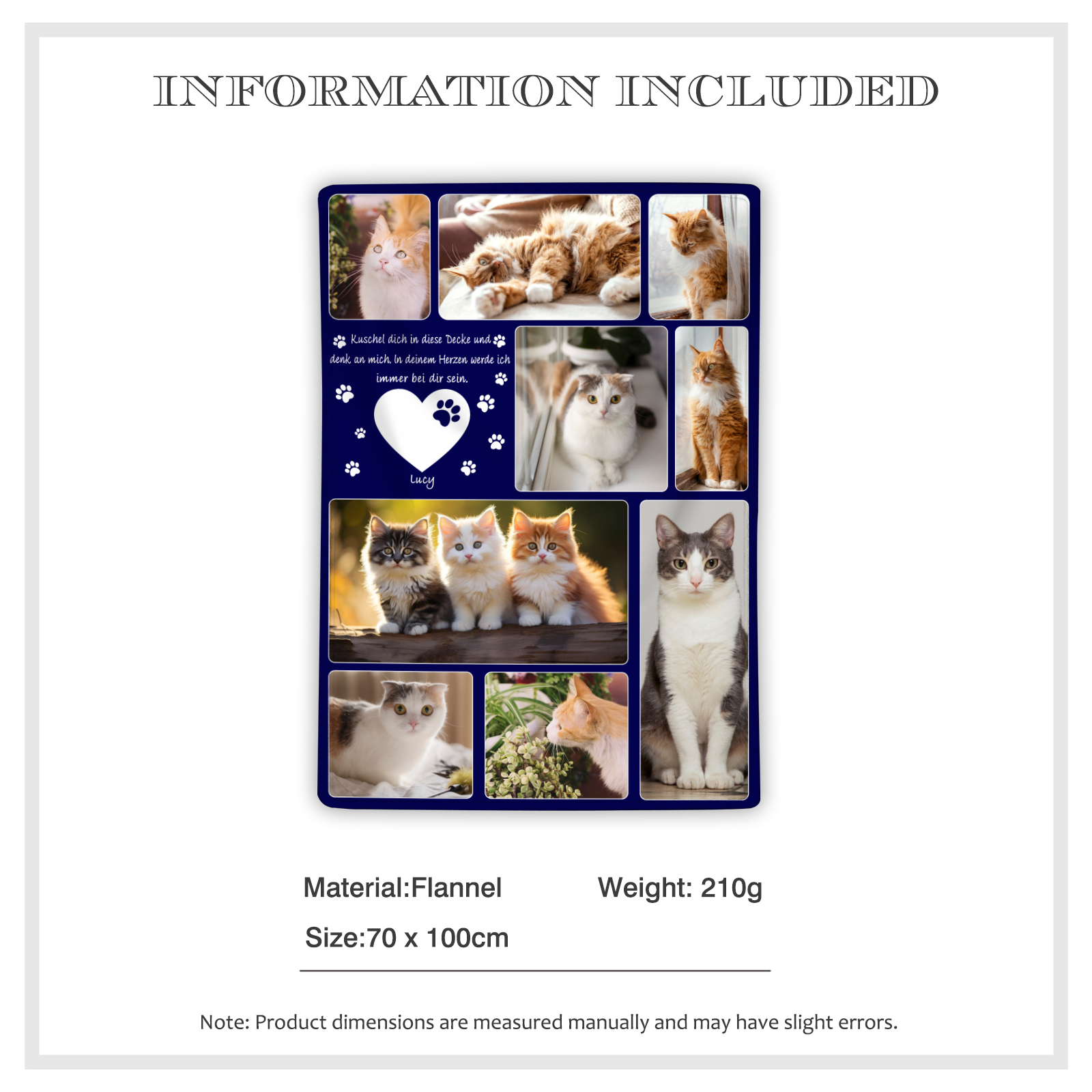 Personalisierbare 9 Fotots Haustier Decke - Kuschel dich in diese Decke und denk an mich - Erinnerung Geschenk