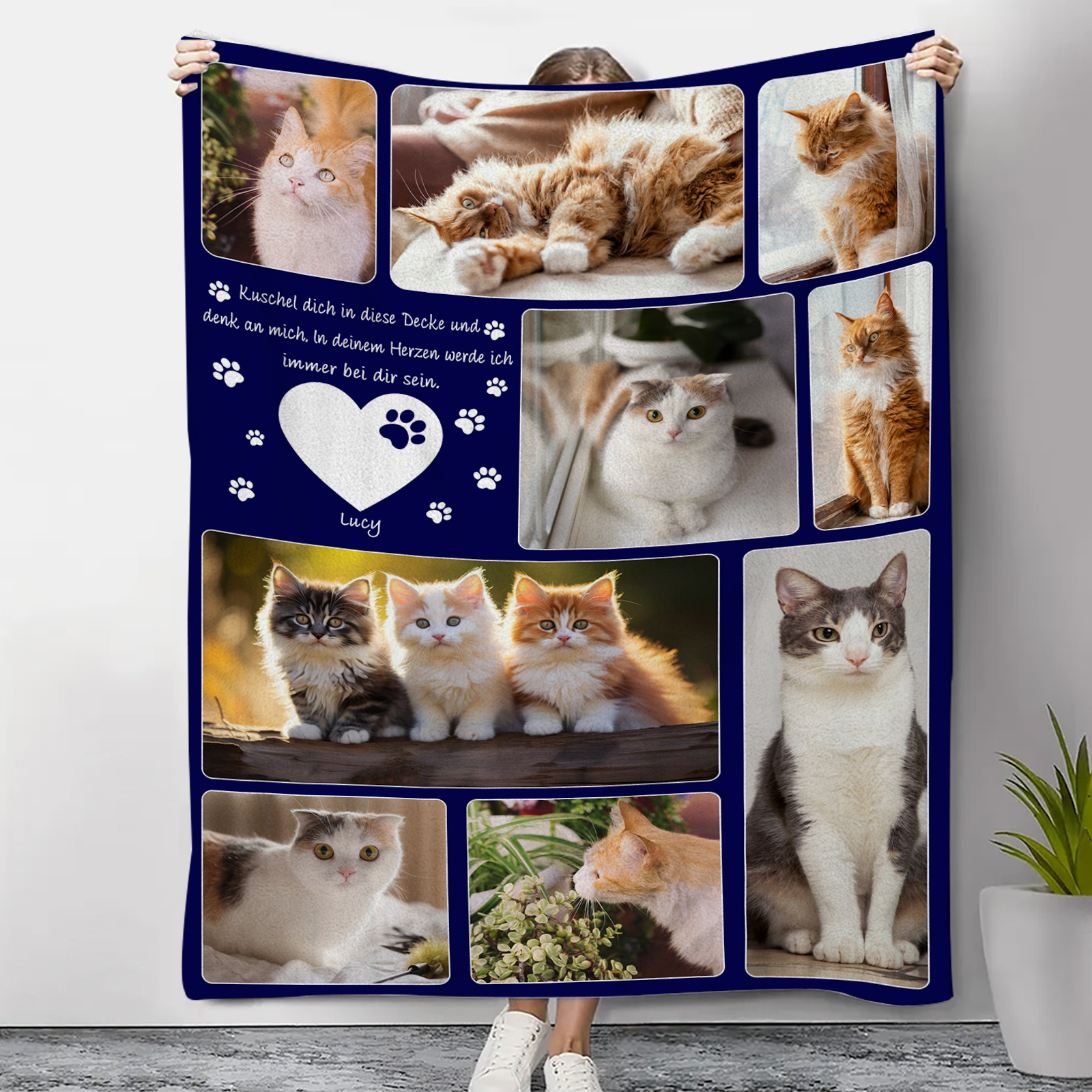 Personalisierbare 9 Fotots Haustier Decke - Kuschel dich in diese Decke und denk an mich - Erinnerung Geschenk