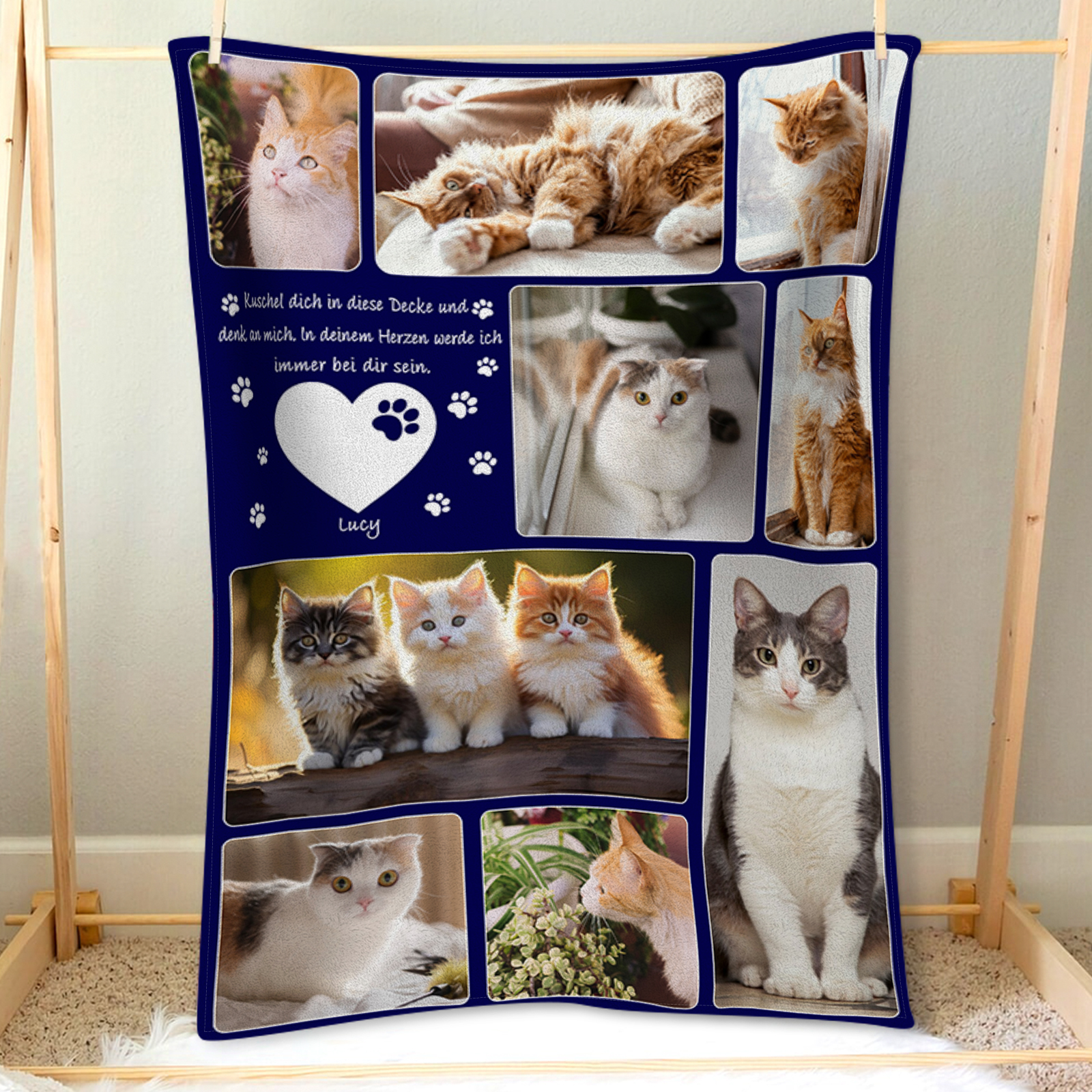 Personalisierbare 9 Fotots Haustier Decke - Kuschel dich in diese Decke und denk an mich - Erinnerung Geschenk