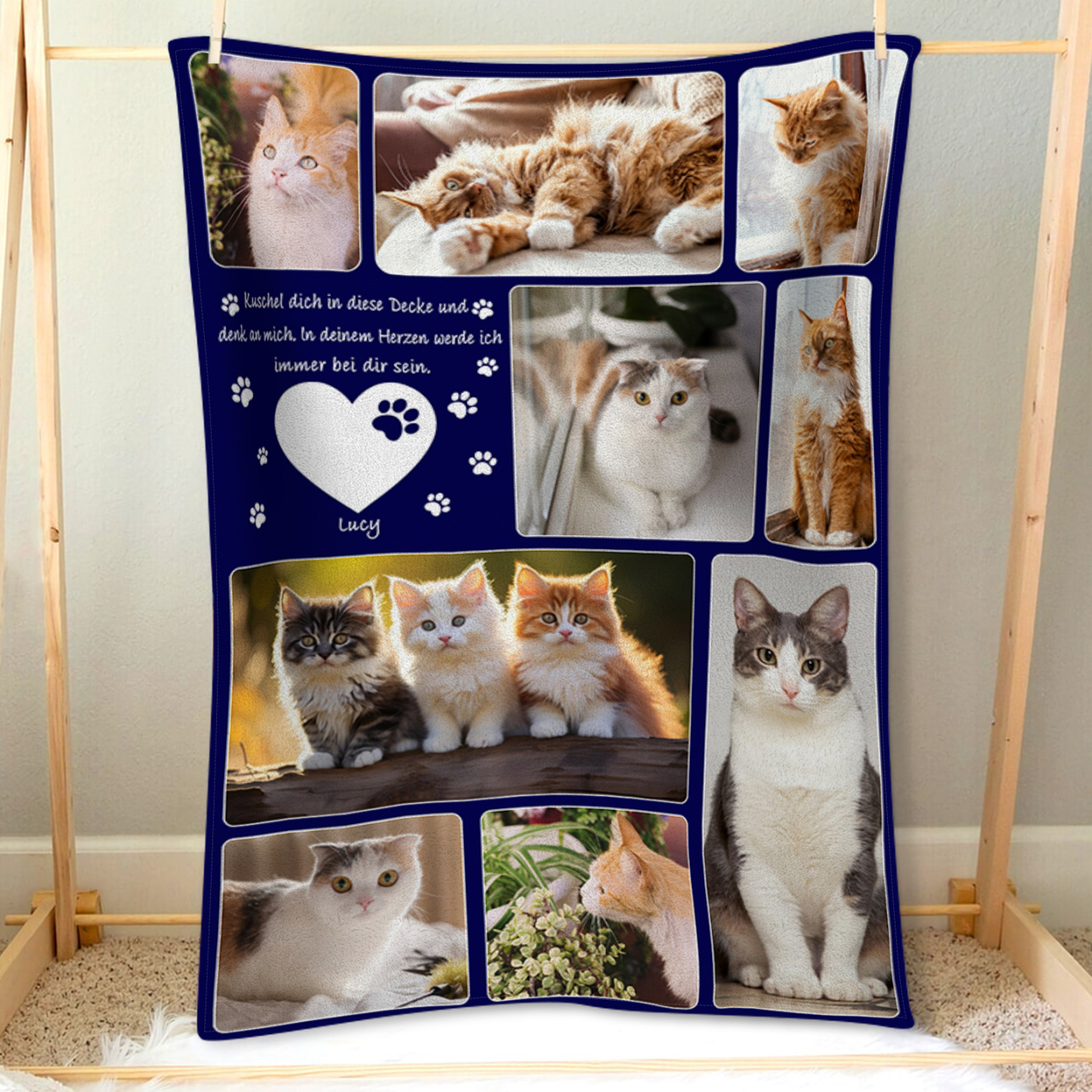 Personalisierbare 9 Fotots Haustier Decke - Kuschel dich in diese Decke und denk an mich - Erinnerung Geschenk