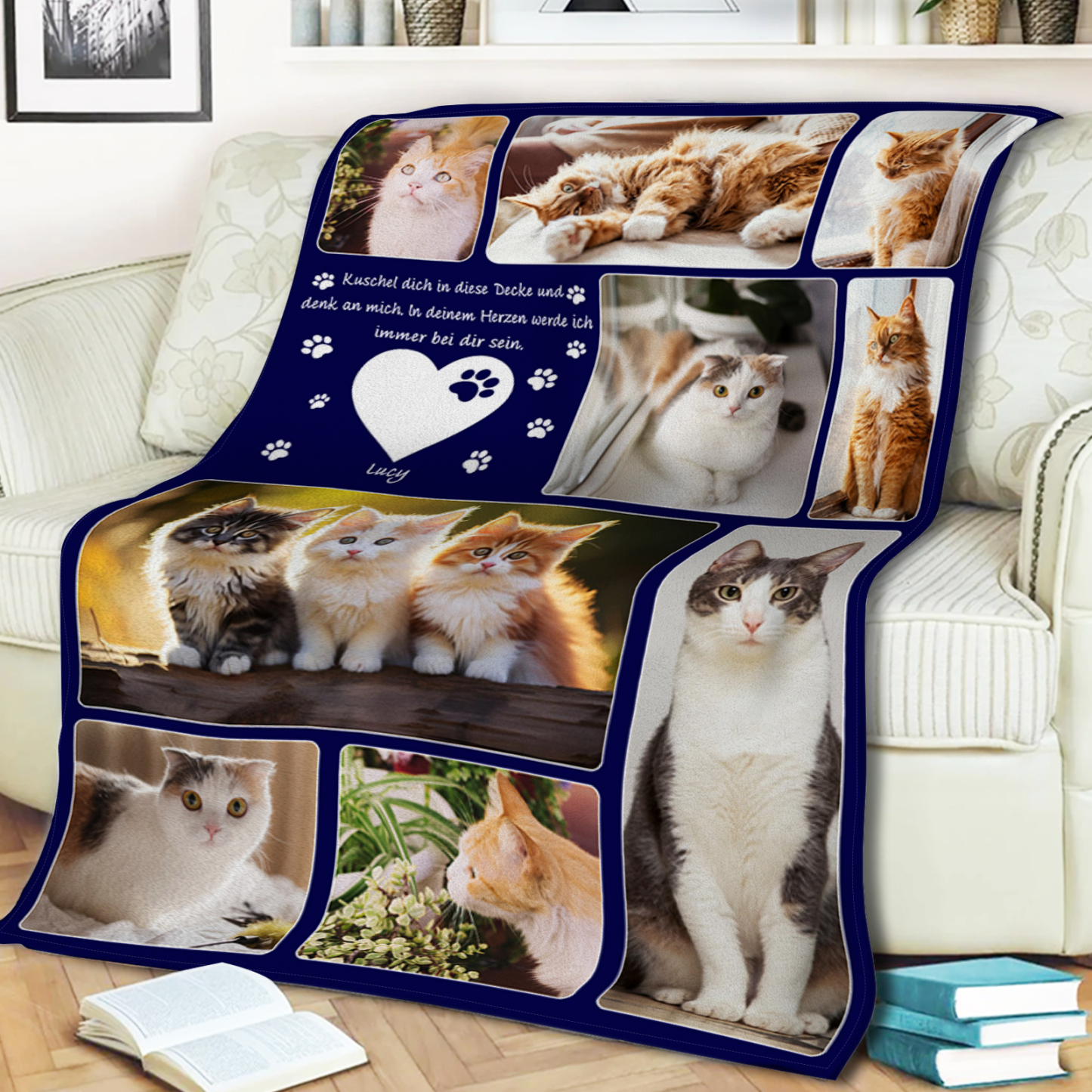 Personalisierbare 9 Fotots Haustier Decke - Kuschel dich in diese Decke und denk an mich - Erinnerung Geschenk