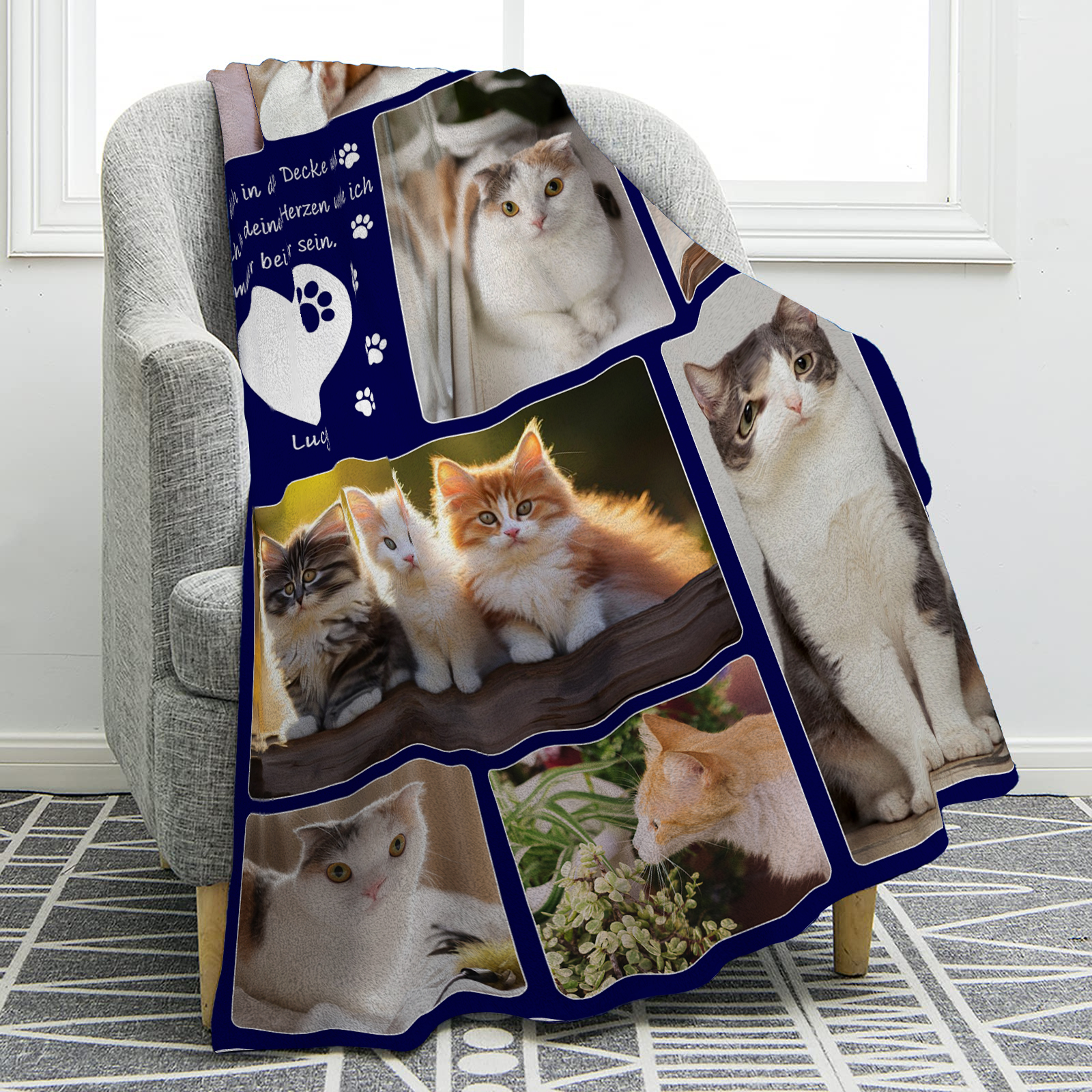 Personalisierbare 9 Fotots Haustier Decke - Kuschel dich in diese Decke und denk an mich - Erinnerung Geschenk