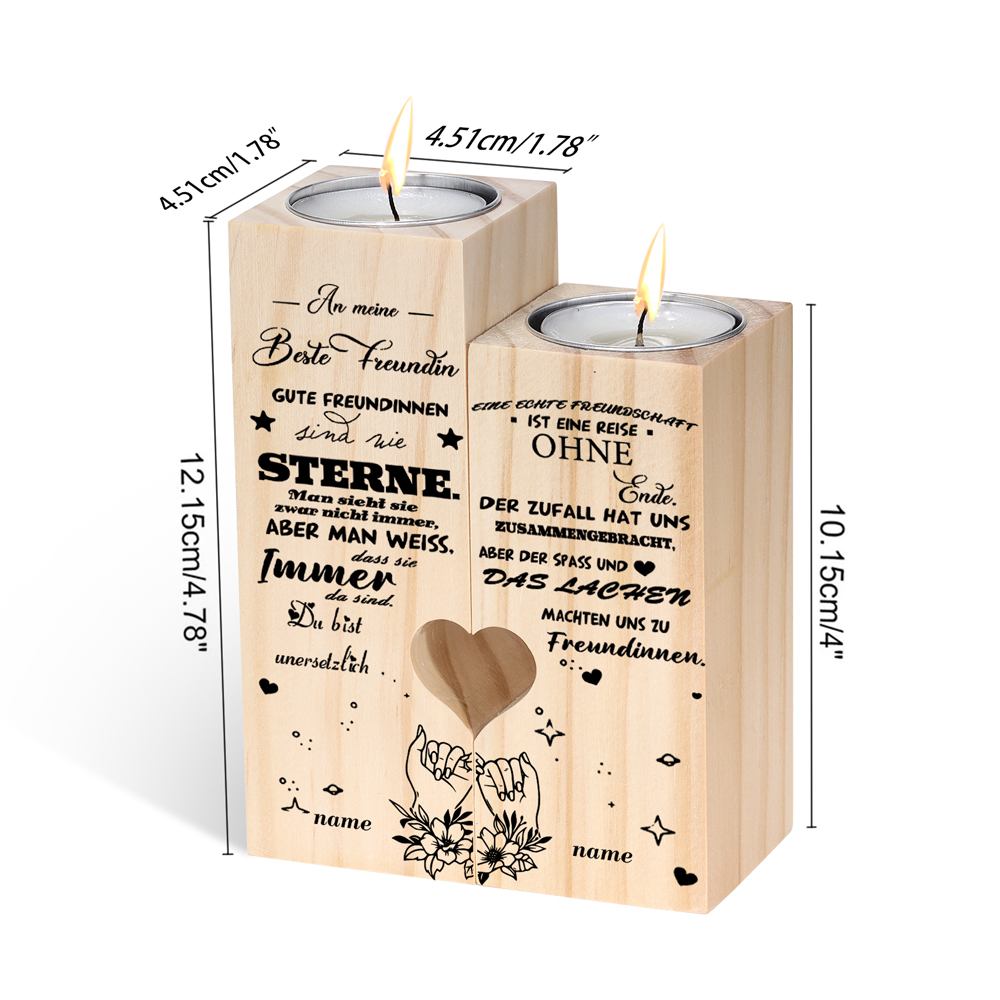 Personalisierbarer 2 Namen Für Beste Freundin Kerzenhalter " Eine Echte Freundschaft Ist Eine Reise Ohne Ende “