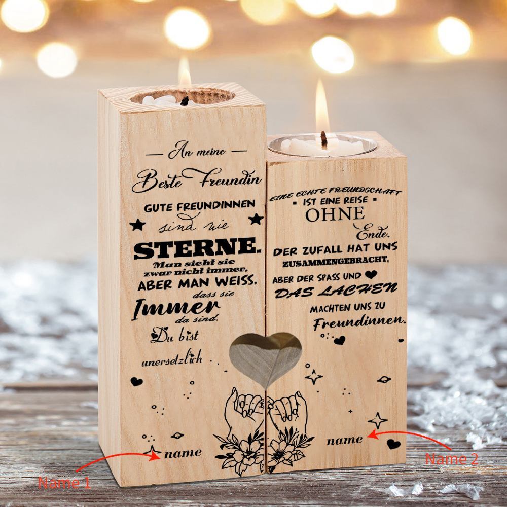 Personalisierbarer 2 Namen Für Beste Freundin Kerzenhalter " Eine Echte Freundschaft Ist Eine Reise Ohne Ende “