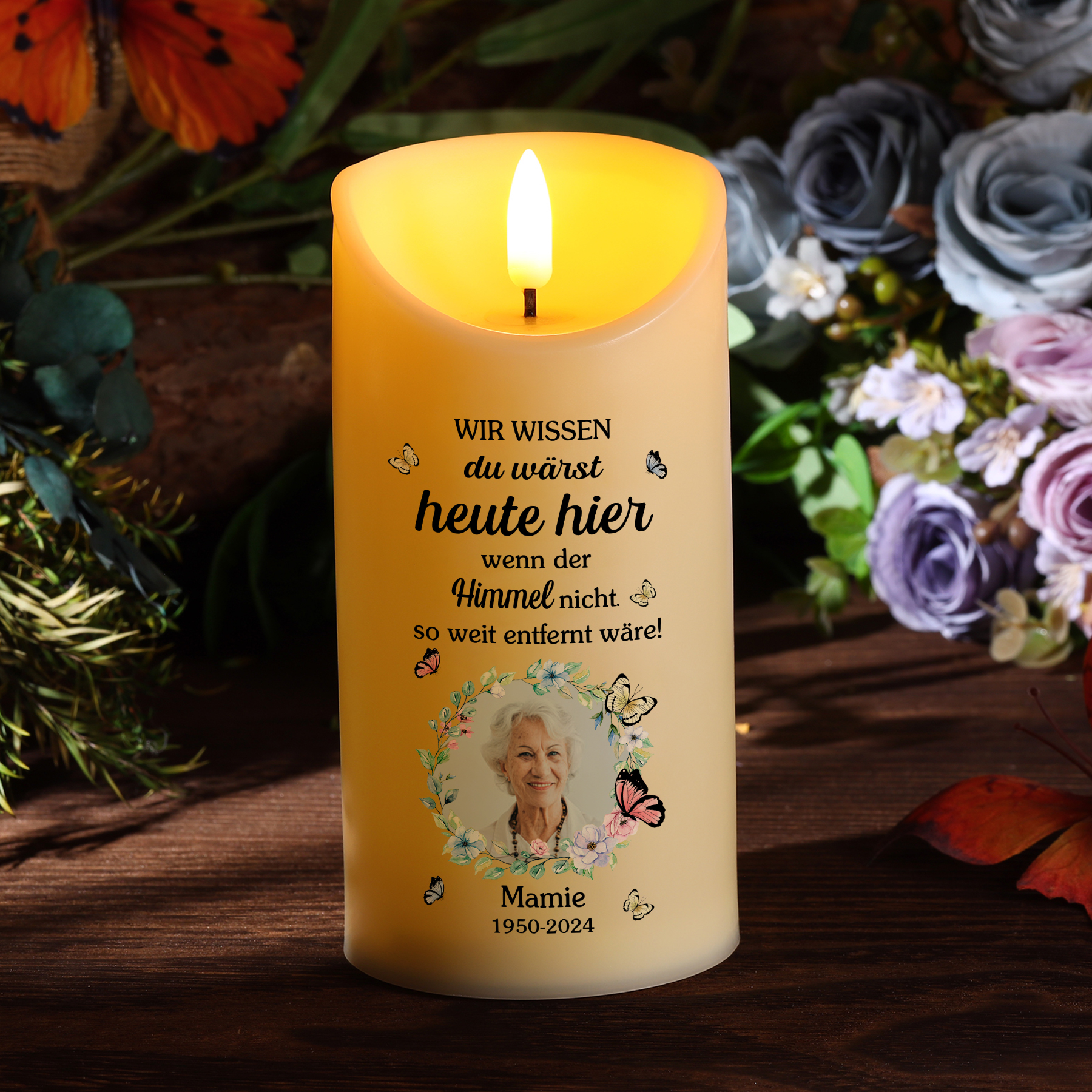 Personalisierbarer 1 Name & Foto & Datum LED-Gedenk-Kerze – WIR WISSEN du wärst heute hier, wenn der Himmel nicht so weit entfernt wäre!