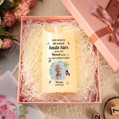 Personalisierbarer 1 Name & Foto & Datum LED-Gedenk-Kerze – Ewige Erinnerungen lebendig halten