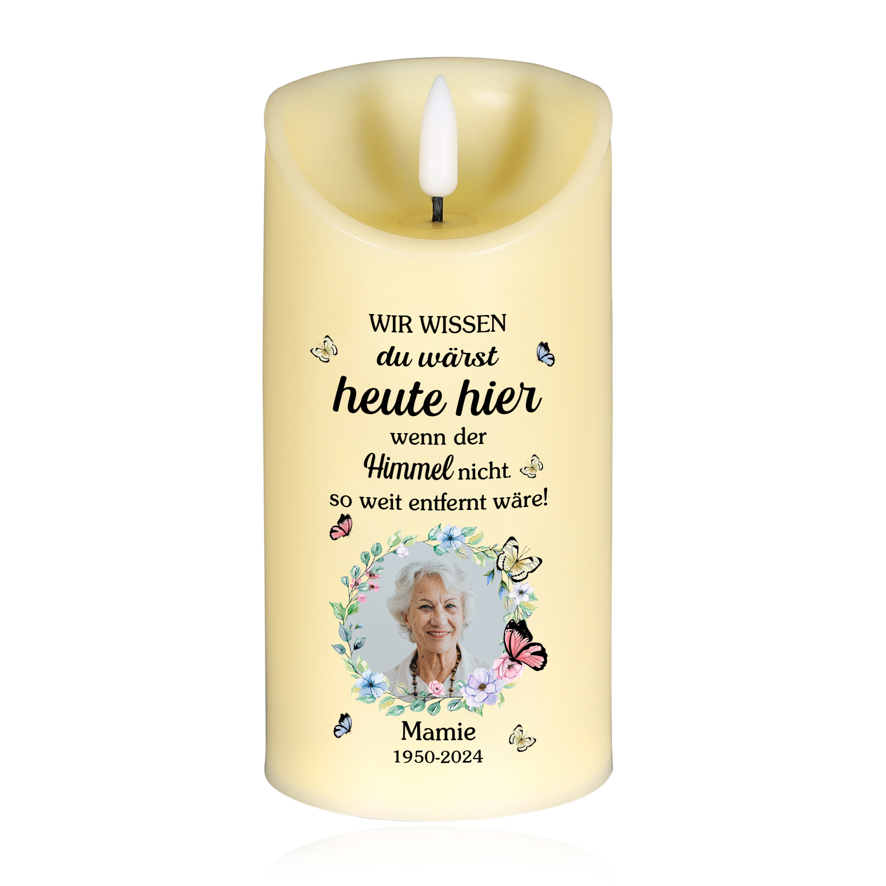 Personalisierbarer 1 Name & Foto & Datum LED-Gedenk-Kerze – Ewige Erinnerungen lebendig halten