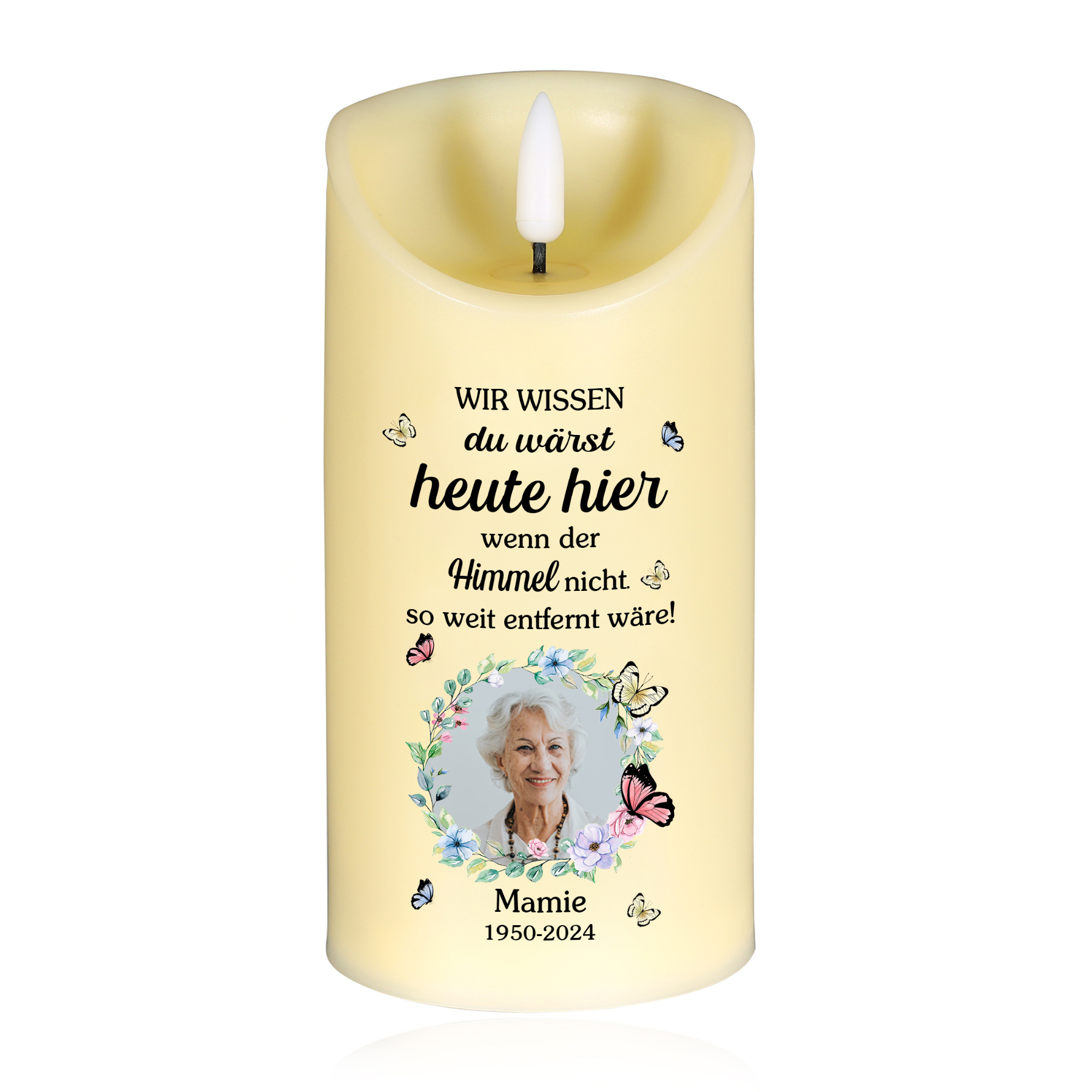 Personalisierbarer 1 Name & Foto & Datum LED-Gedenk-Kerze – Ewige Erinnerungen lebendig halten