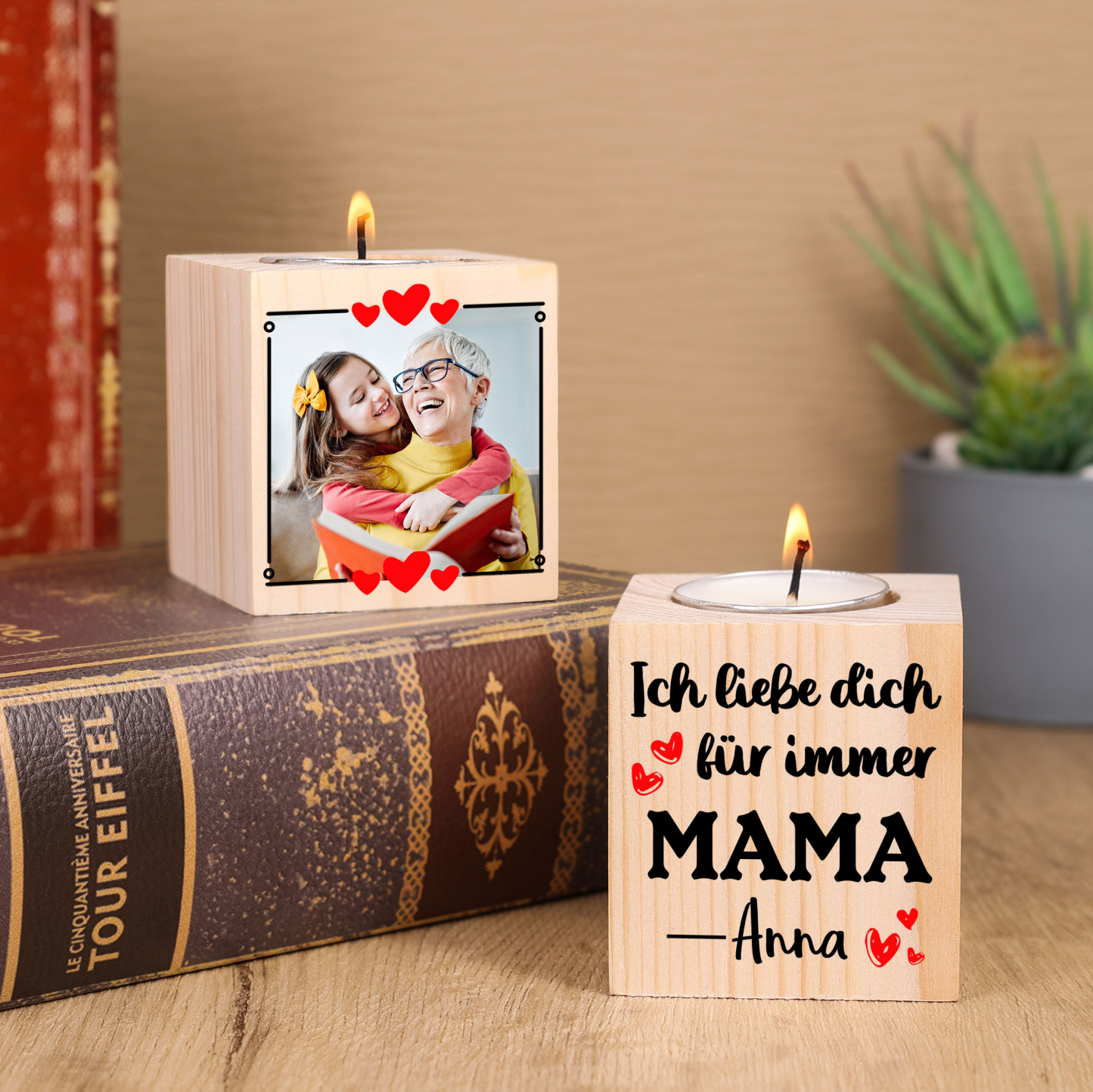 An Meine Mama Personalisierbare Name Hölzerne Kerzenhalter - Kerzenständer für Mutter