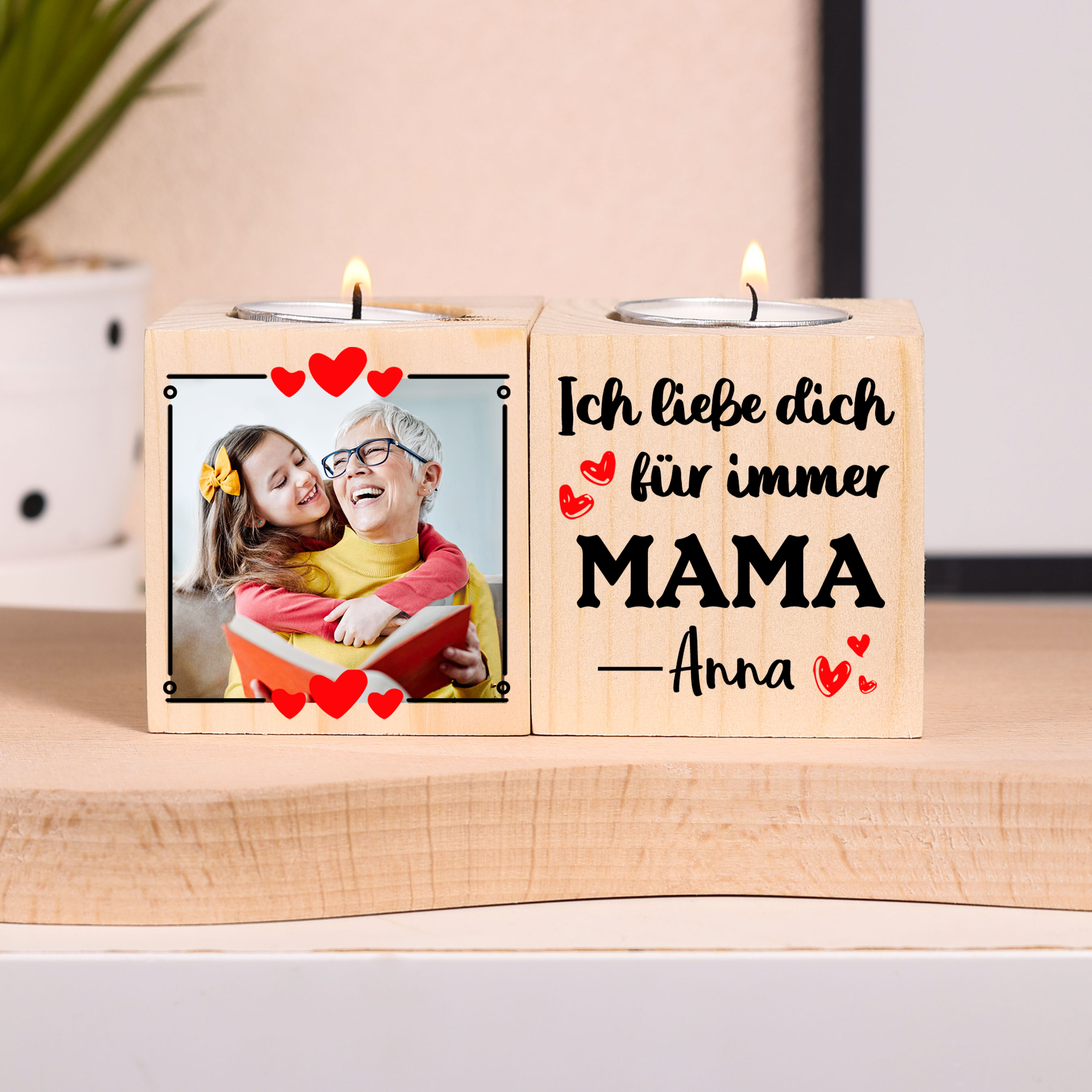 An Meine Mama Personalisierbare Name Hölzerne Kerzenhalter - Kerzenständer für Mutter