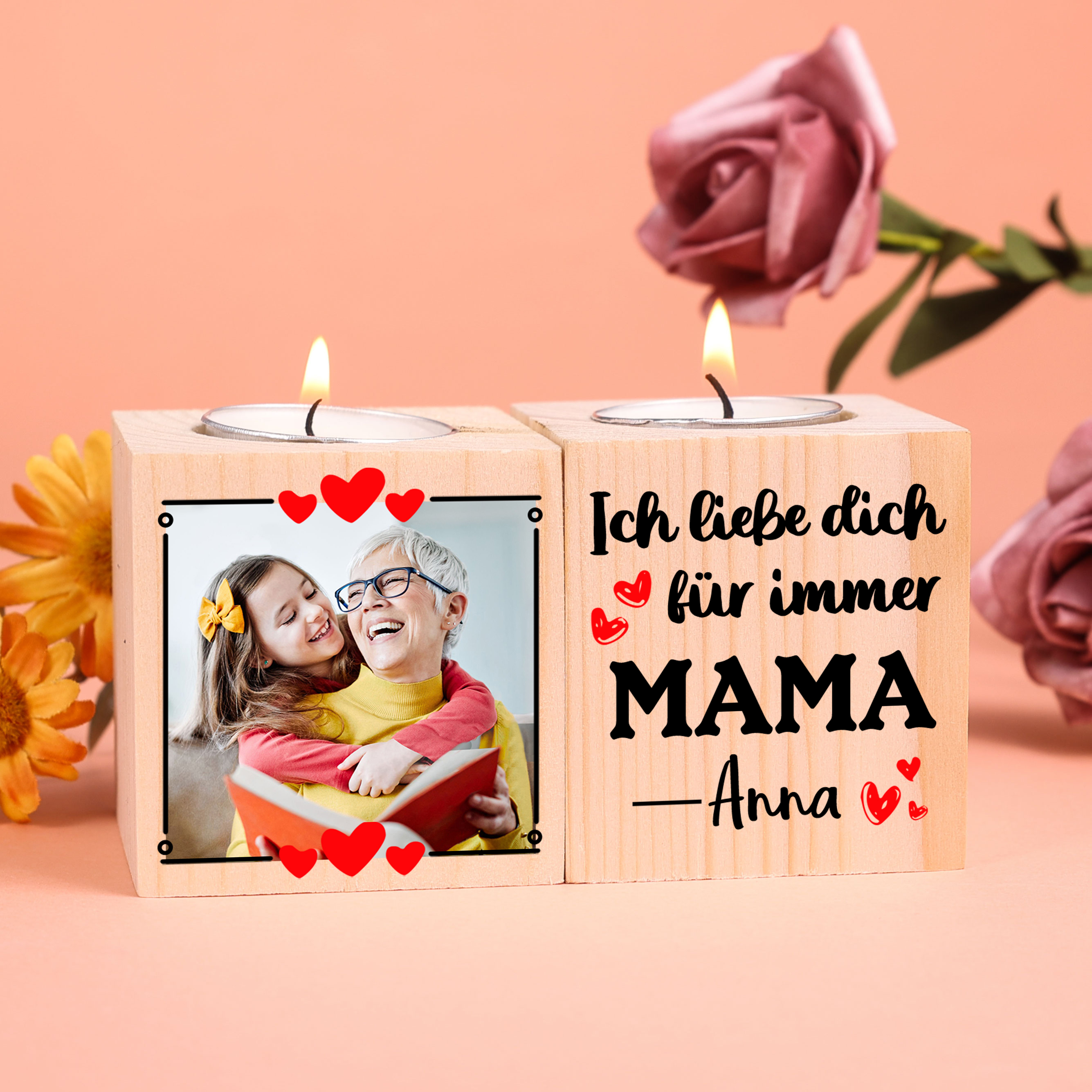 An Meine Mama Personalisierbare Name Hölzerne Kerzenhalter - Kerzenständer für Mutter