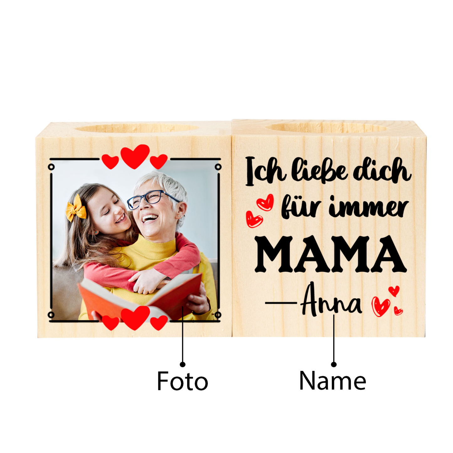 An Meine Mama Personalisierbare Name Hölzerne Kerzenhalter - Kerzenständer für Mutter
