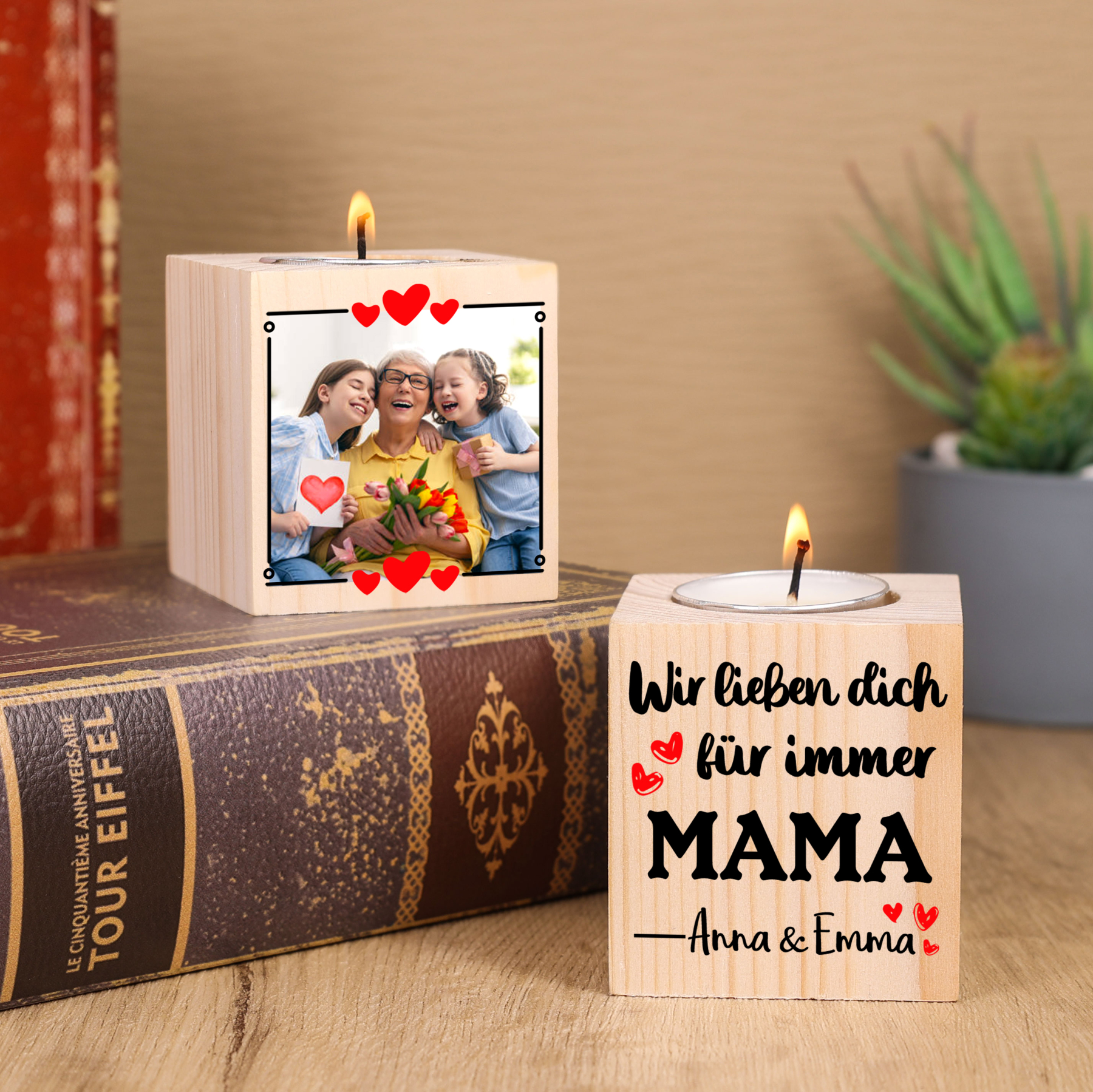 An Meine Mama Personalisierbare Name Hölzerne Kerzenhalter - Kerzenständer für Mutter