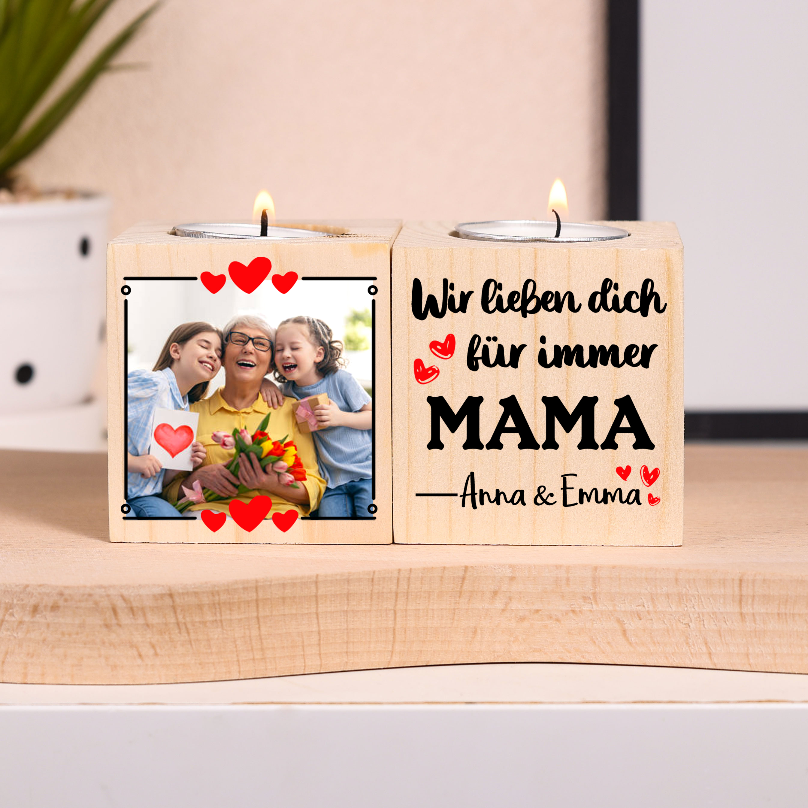 An Meine Mama Personalisierbare Name Hölzerne Kerzenhalter - Kerzenständer für Mutter