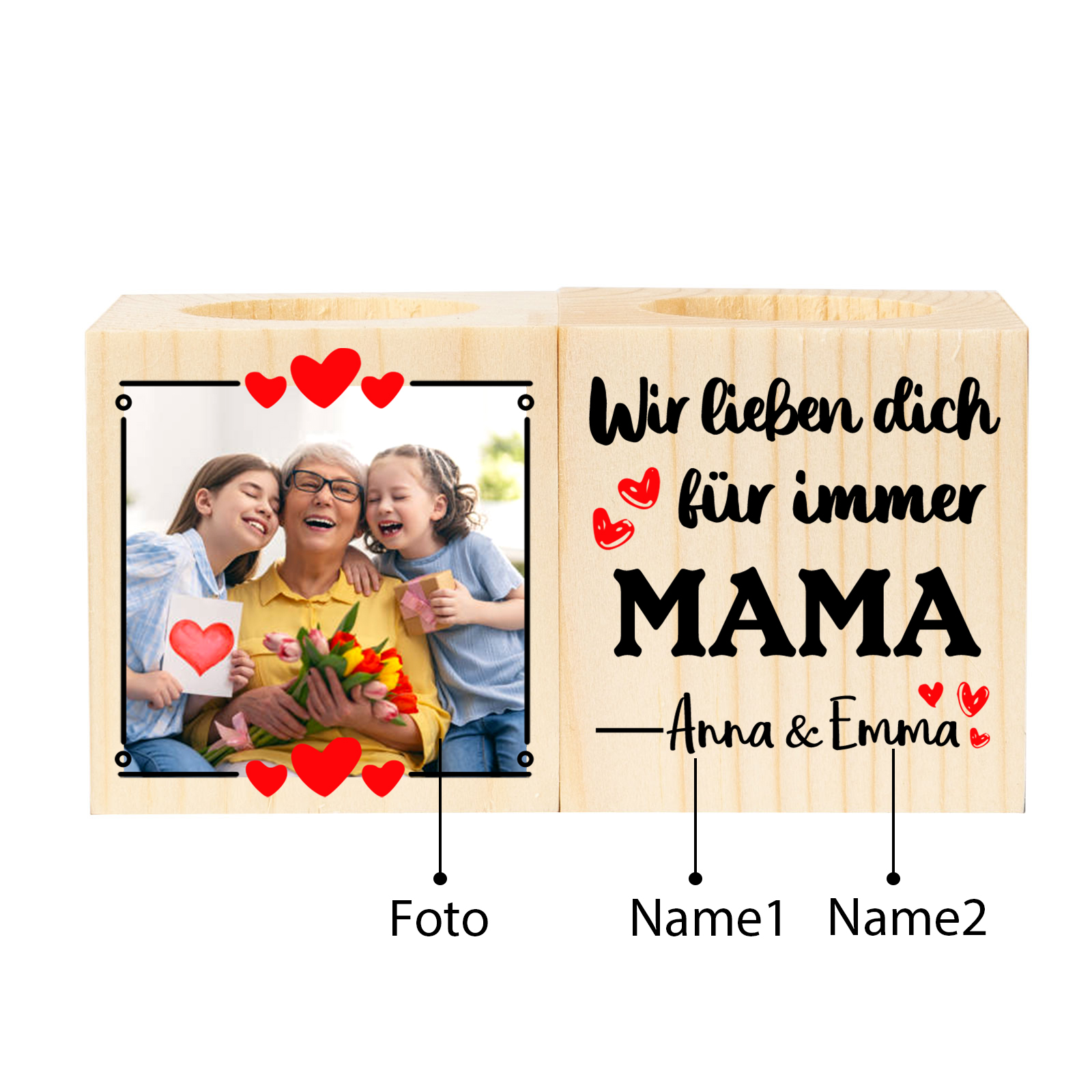 An Meine Mama Personalisierbare Name Hölzerne Kerzenhalter - Kerzenständer für Mutter