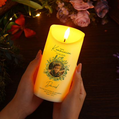Personalisierter 1 Name & Datum & Foto & Text Led Kerze-zur Konfirmation/Kommunion-Geschenk für Sohn/Tochter