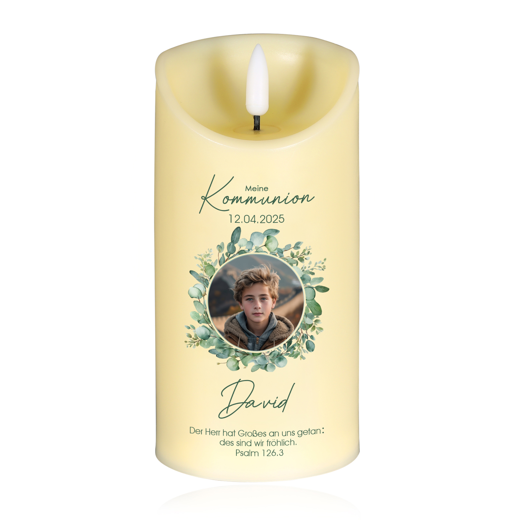 Personalisierter 1 Name & Datum & Foto & Text Led Kerze-zur Konfirmation/Kommunion-Geschenk für Sohn/Tochter