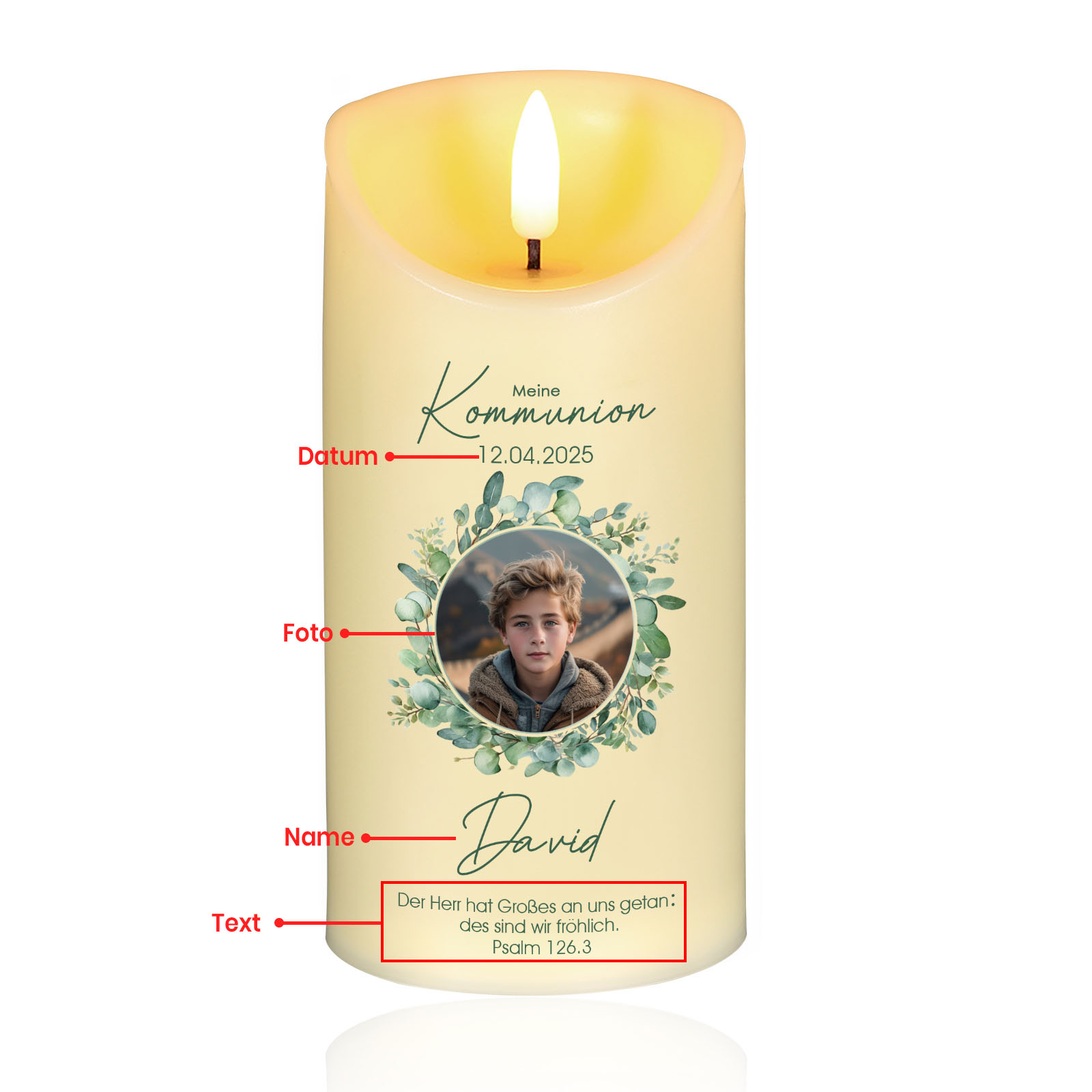 Personalisierter 1 Name & Datum & Foto & Text Led Kerze-zur Konfirmation/Kommunion-Geschenk für Sohn/Tochter