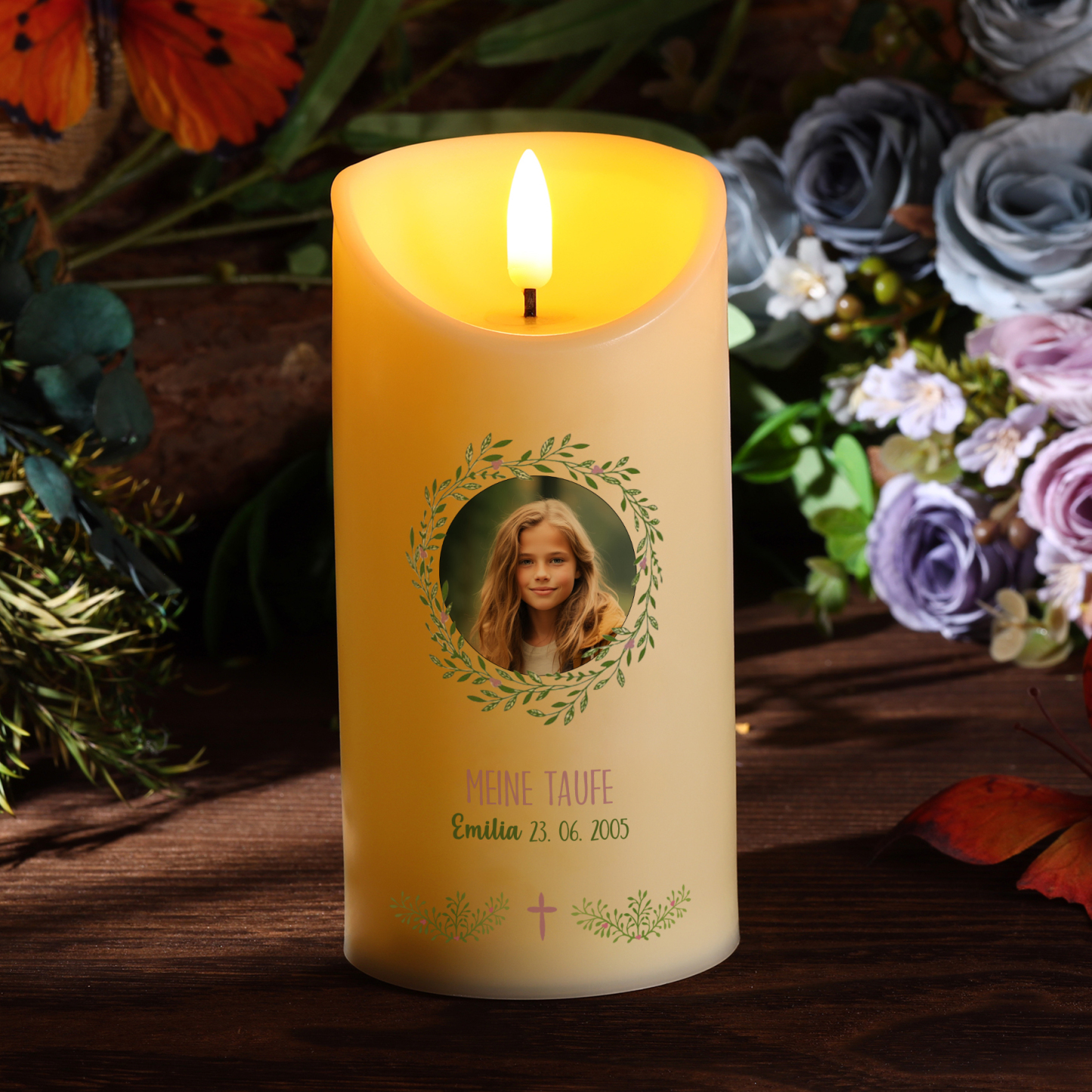 Personalisierter 1 Name & Datum & Foto & Text Led Kerze-zur Konfirmation/Kommunion-Geschenk für Sohn/Tochter