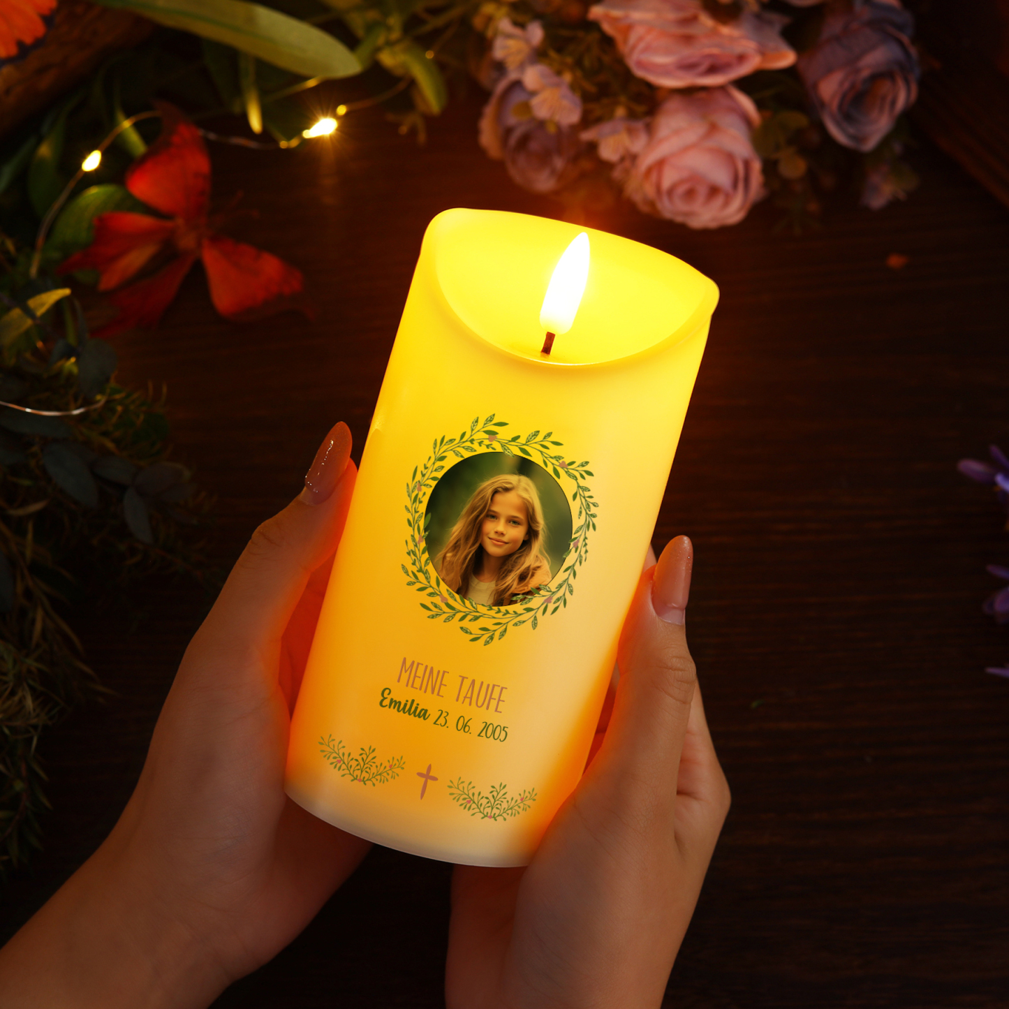 Personalisierter 1 Name & Datum & Foto & Text Led Kerze-zur Konfirmation/Kommunion-Geschenk für Sohn/Tochter
