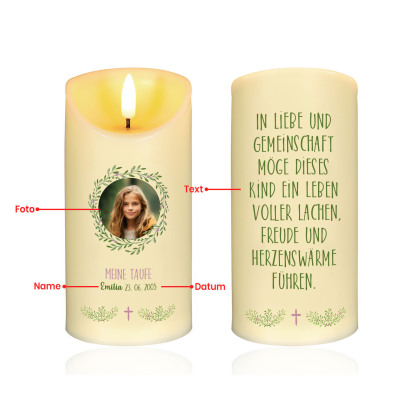 Personalisierter 1 Name & Datum & Foto & Text Led Kerze-zur Konfirmation/Kommunion-Geschenk für Sohn/Tochter