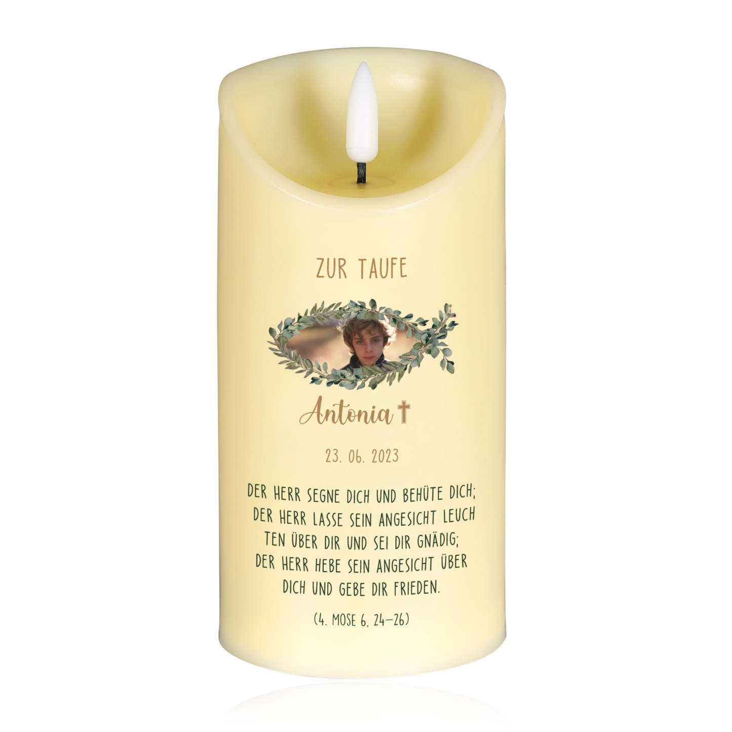 Personalisierter 1 Name & Datum & Foto & 2 Texte Led Kerze-zur Konfirmation/Kommunion-Geschenk für Sohn/Tochter